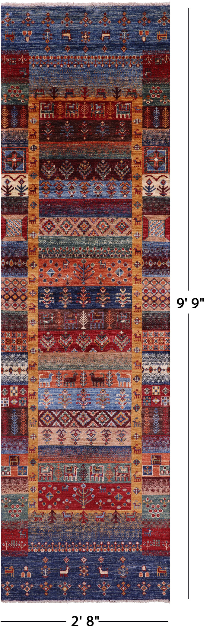 Tribal Persian Gabbeh Hand Knotted Wool Runner Rug - 2' 8" X 9' 9" - Golden Nile