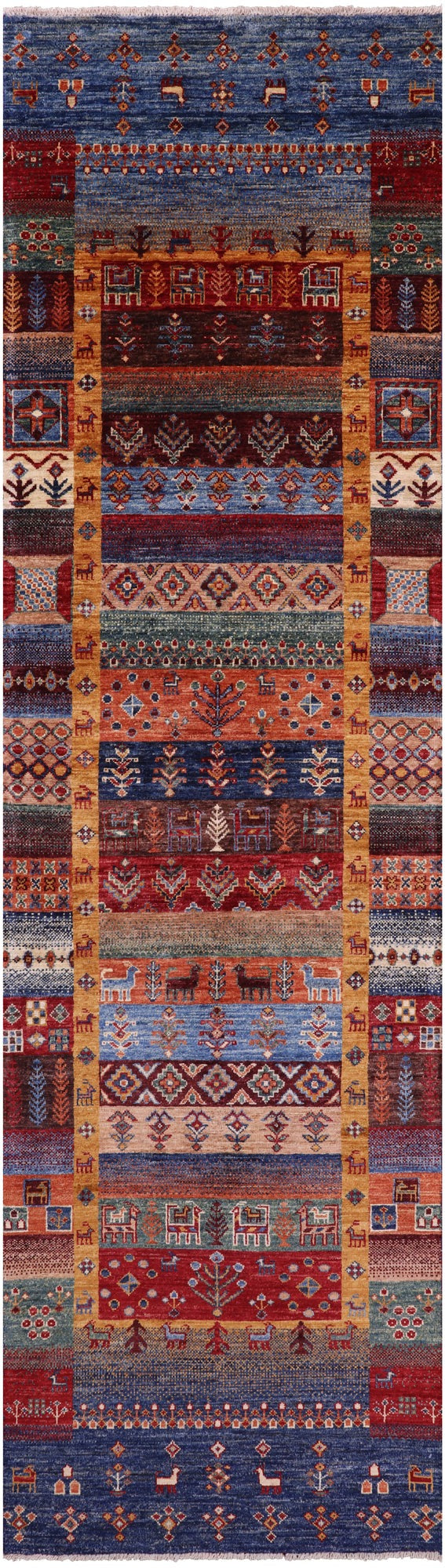 Tribal Persian Gabbeh Hand Knotted Wool Runner Rug - 2' 8" X 9' 9" - Golden Nile