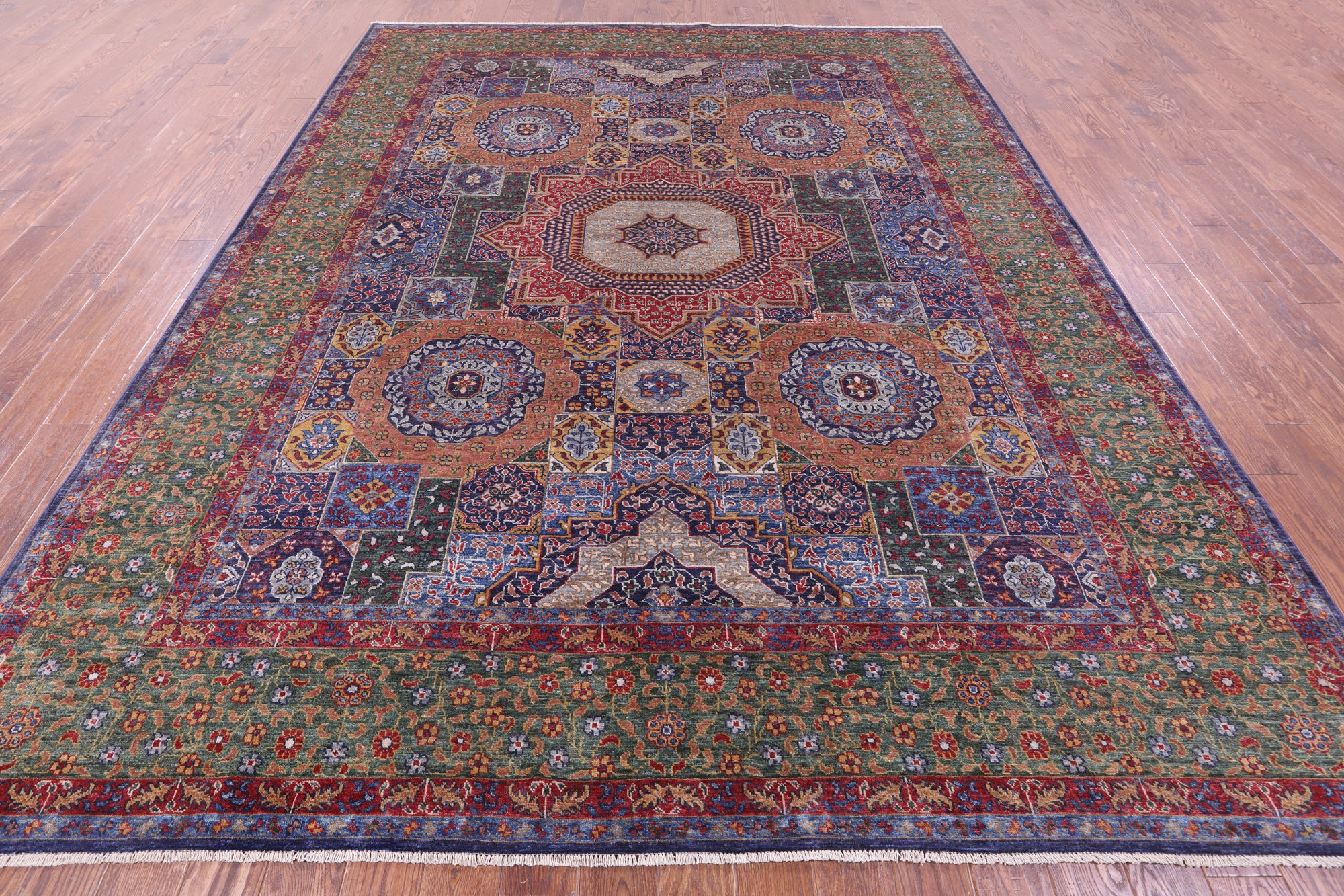 Geometric Persian Mamluk Hand Knotted Wool Rug - 9' 1" X 11' 9" - Golden Nile