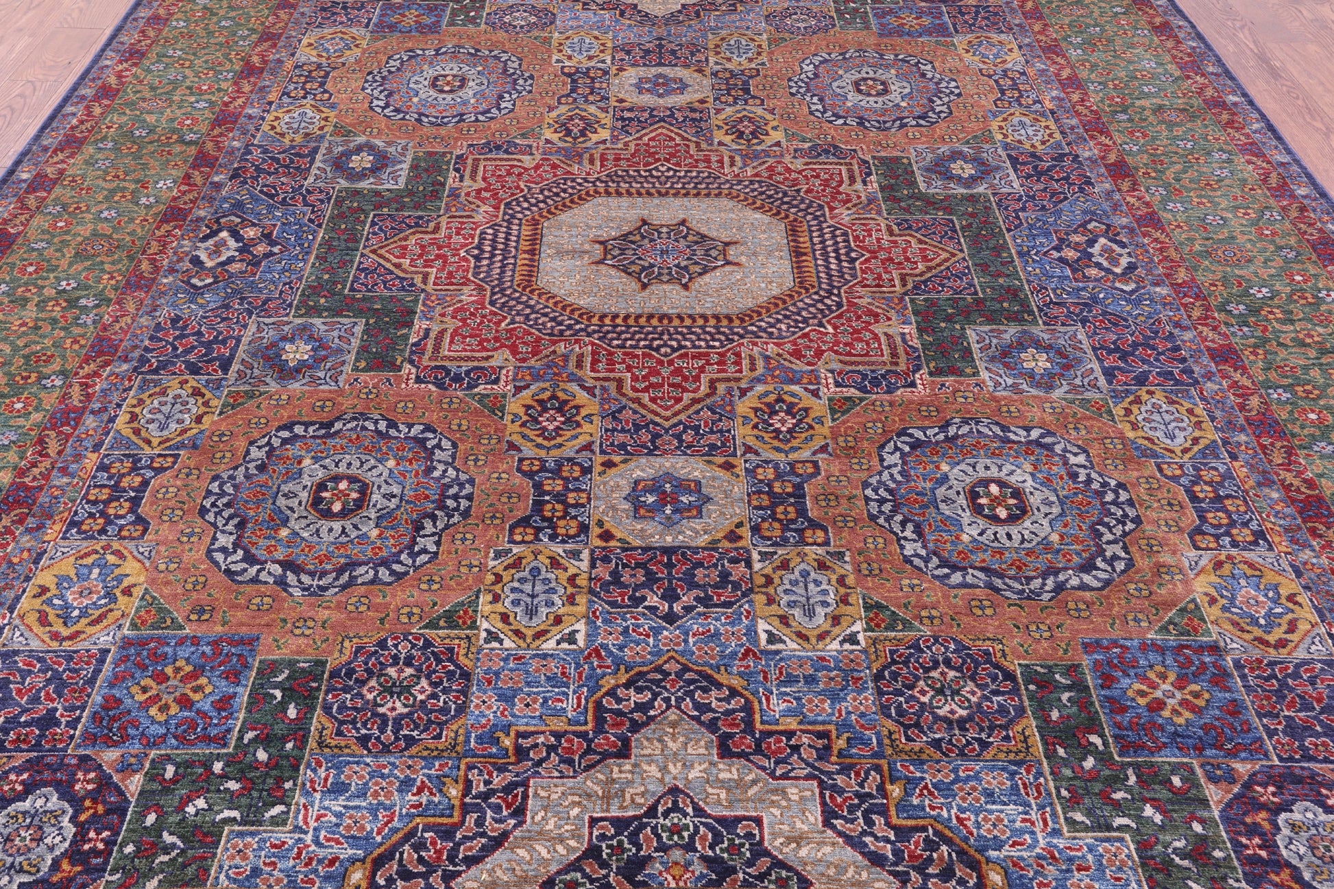 Geometric Persian Mamluk Hand Knotted Wool Rug - 9' 1" X 11' 9" - Golden Nile
