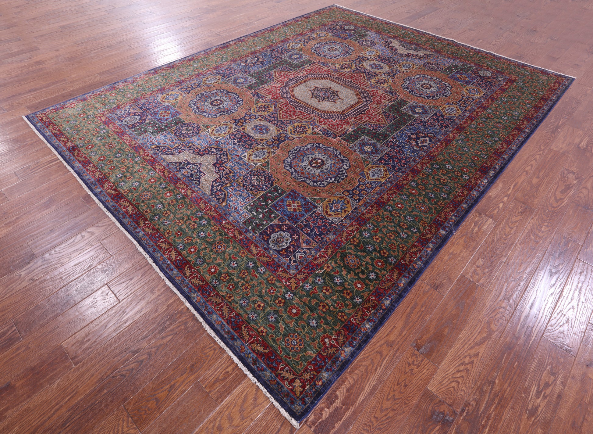 Geometric Persian Mamluk Hand Knotted Wool Rug - 9' 1" X 11' 9" - Golden Nile
