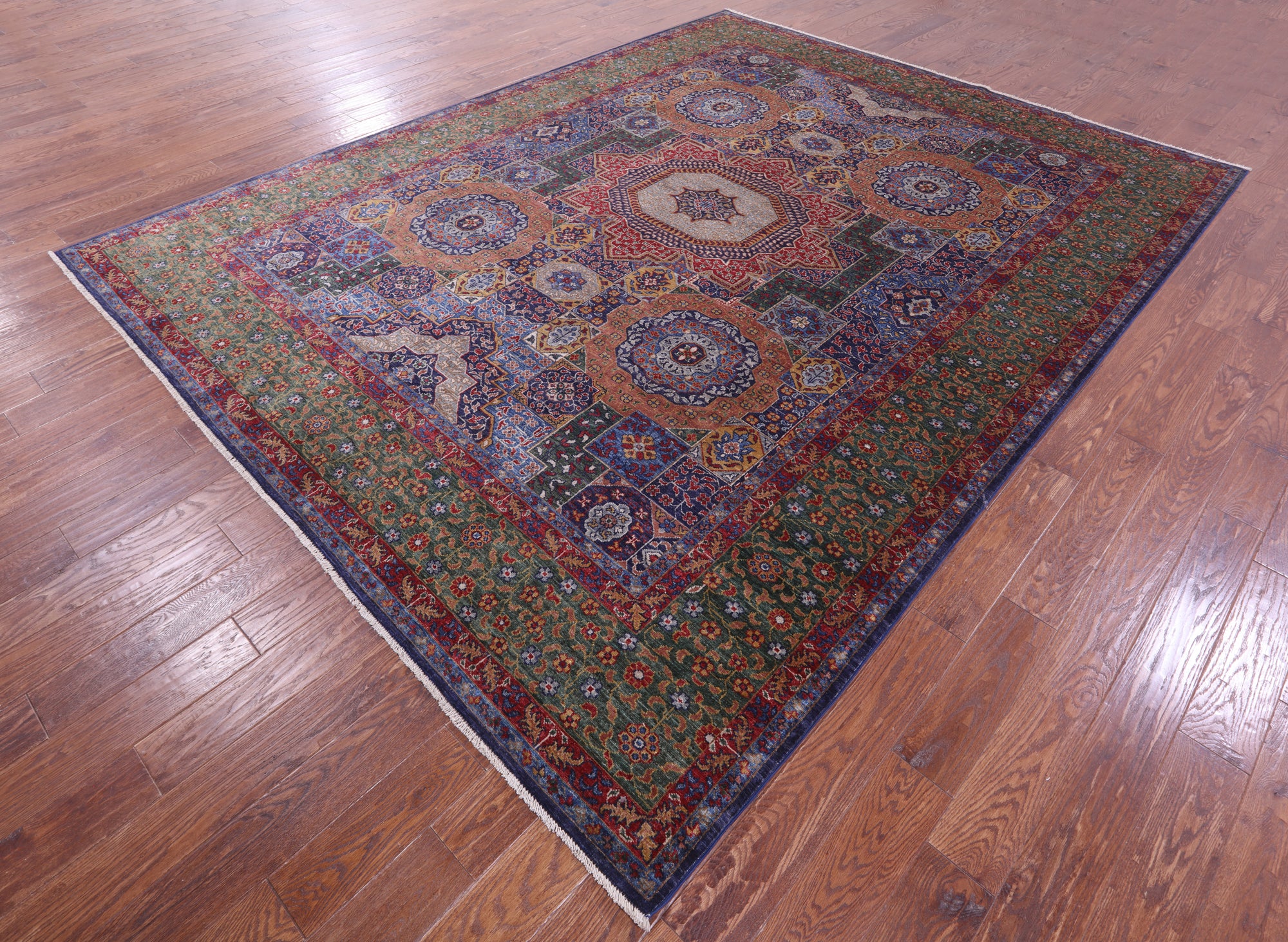 Geometric Persian Mamluk Hand Knotted Wool Rug - 9' 1" X 11' 9" - Golden Nile