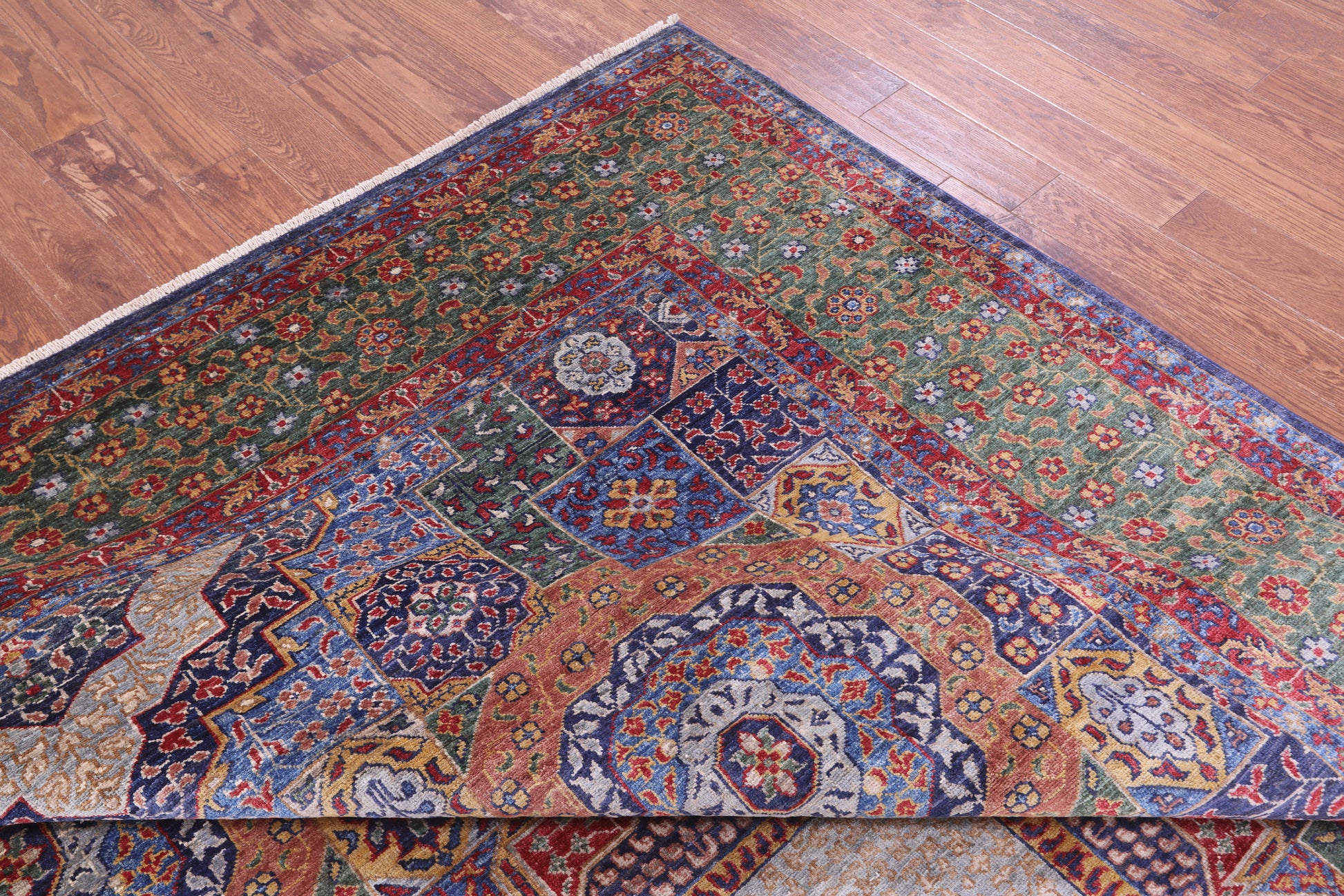 Geometric Persian Mamluk Hand Knotted Wool Rug - 9' 1" X 11' 9" - Golden Nile
