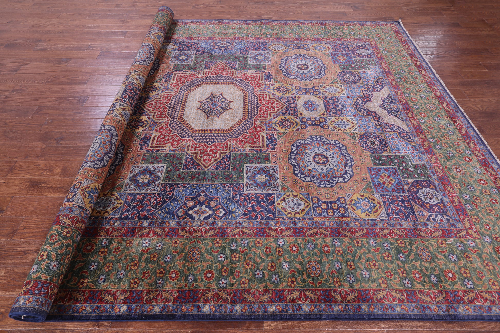 Geometric Persian Mamluk Hand Knotted Wool Rug - 9' 1" X 11' 9" - Golden Nile