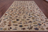 Ivory Fish Design Persian Gabbeh Hand Knotted Wool Rug - 9' 10" X 13' 7" - Golden Nile