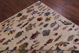 Ivory Fish Design Persian Gabbeh Hand Knotted Wool Rug - 9' 10" X 13' 7" - Golden Nile