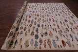 Ivory Fish Design Persian Gabbeh Hand Knotted Wool Rug - 9' 10" X 13' 7" - Golden Nile