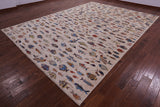 Ivory Fish Design Persian Gabbeh Handmade Wool Rug - 9' 9" X 13' 6" - Golden Nile