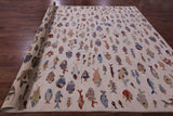 Ivory Fish Design Persian Gabbeh Handmade Wool Rug - 9' 9" X 13' 6" - Golden Nile