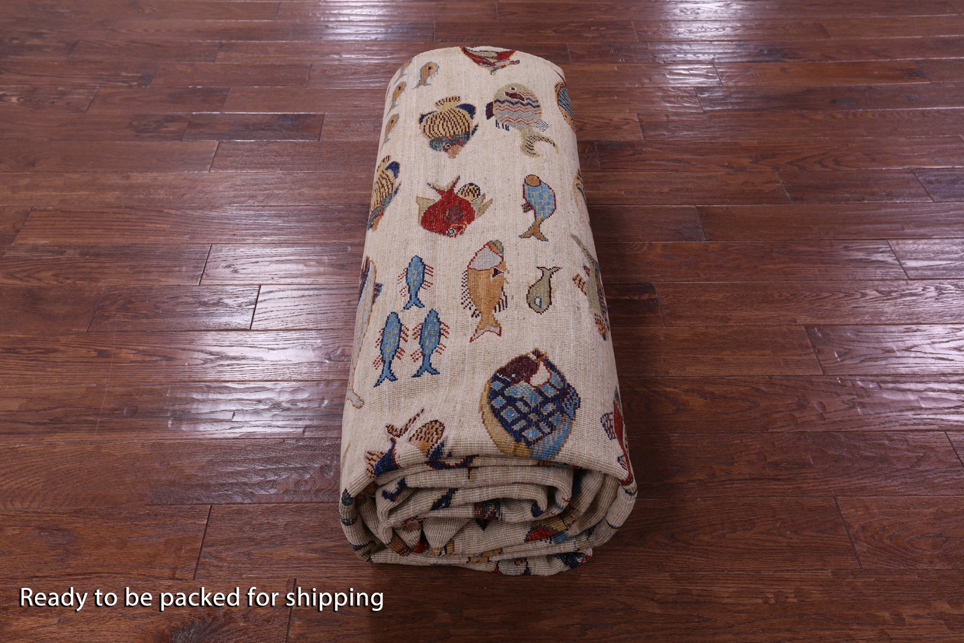 Ivory Fish Design Persian Gabbeh Handmade Wool Rug - 9' 9" X 13' 6" - Golden Nile