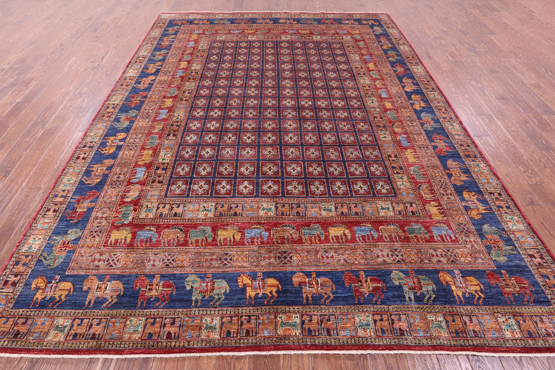 Antiqued Pazyryk Historical Design Handmade Wool Rug - 9' 0" X 11' 9" - Golden Nile