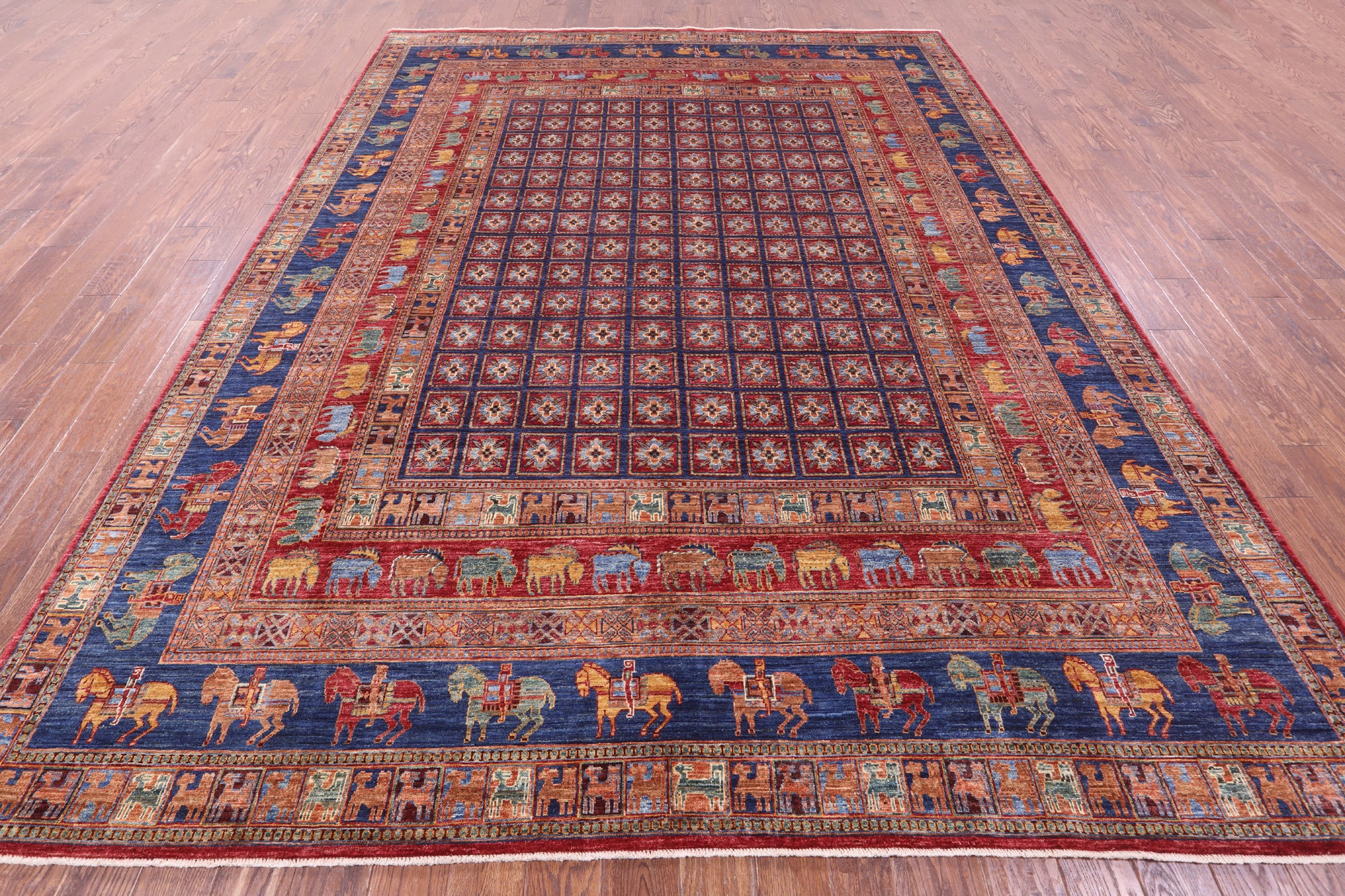 Antiqued Pazyryk Historical Design Handmade Wool Rug - 9' 0" X 11' 9" - Golden Nile