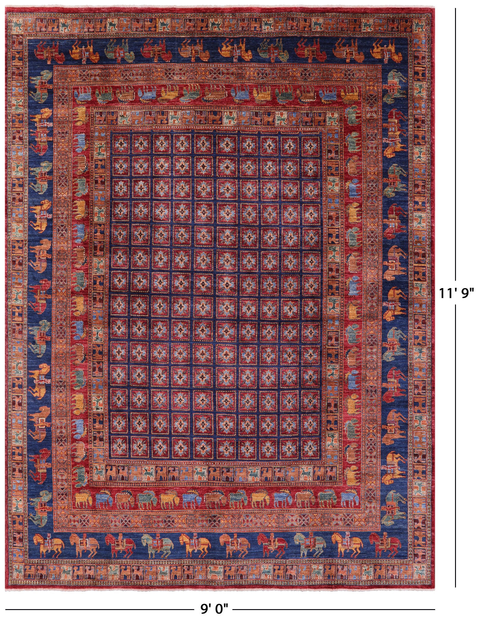 Antiqued Pazyryk Historical Design Handmade Wool Rug - 9' 0" X 11' 9" - Golden Nile