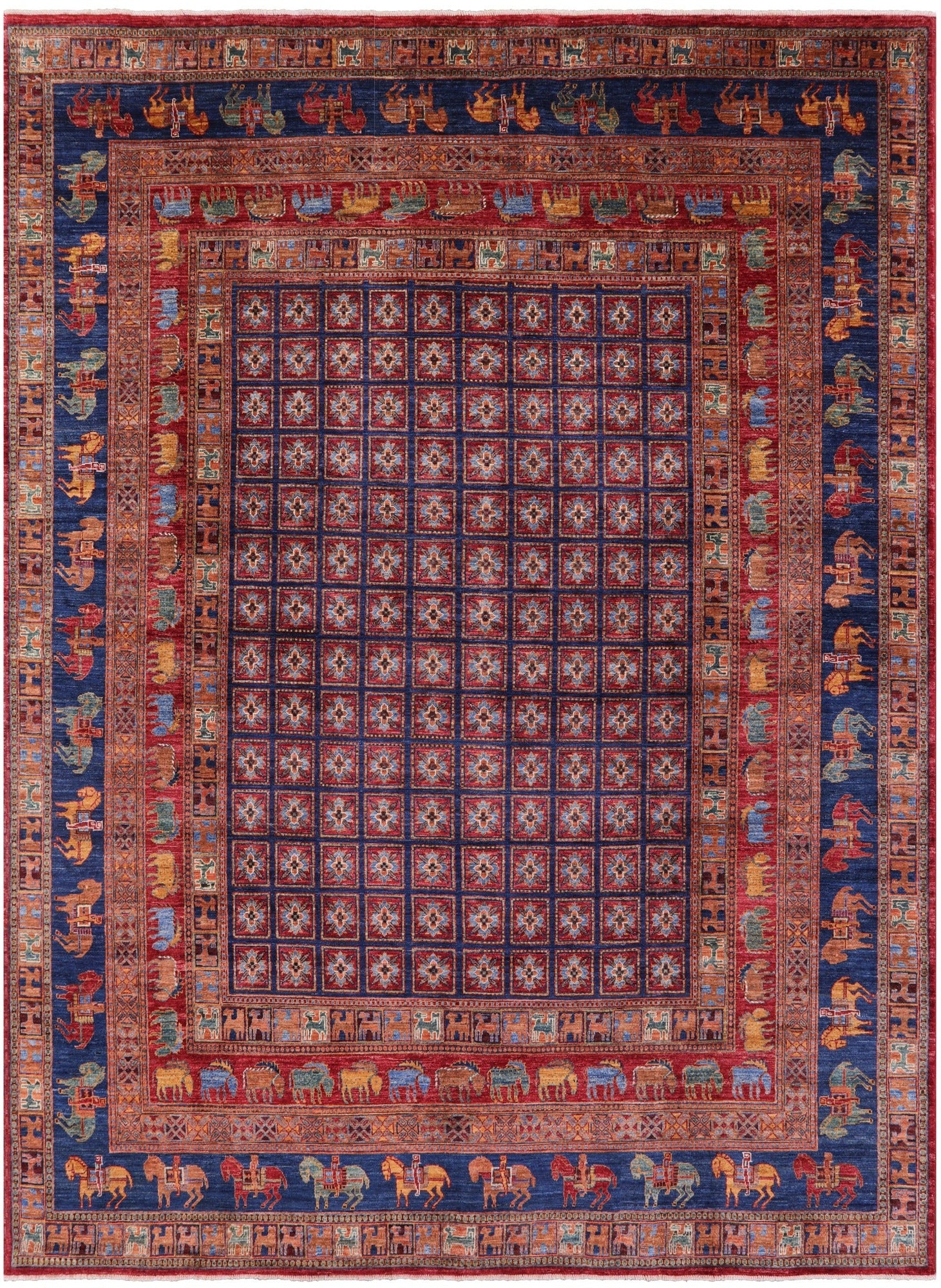 Antiqued Pazyryk Historical Design Handmade Wool Rug - 9' 0" X 11' 9" - Golden Nile