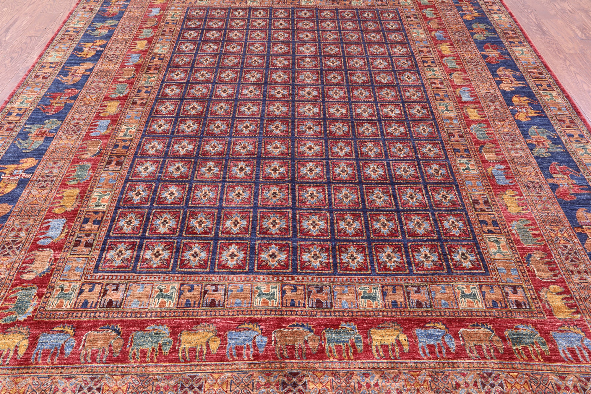 Antiqued Pazyryk Historical Design Handmade Wool Rug - 9' 0" X 11' 9" - Golden Nile