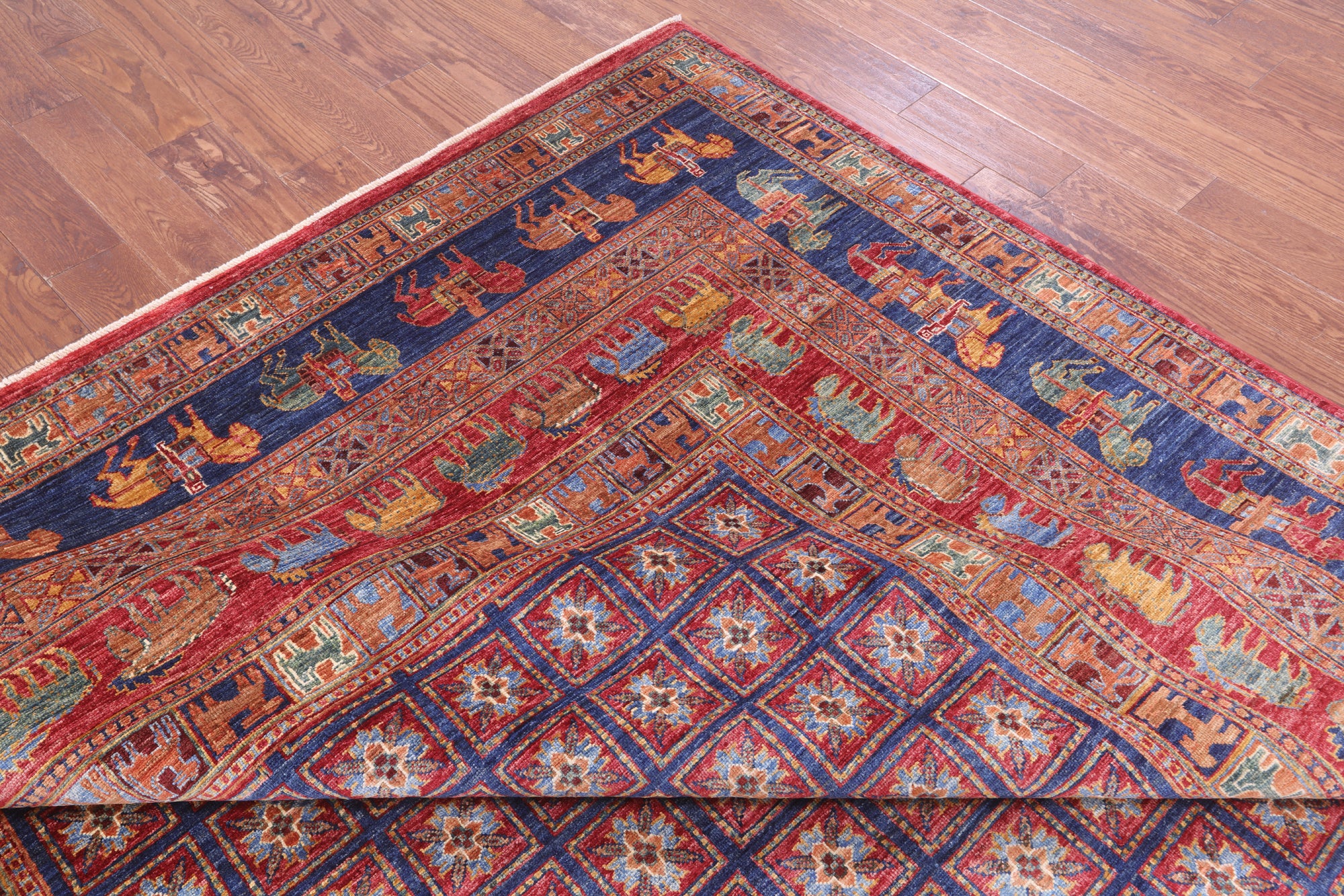 Antiqued Pazyryk Historical Design Handmade Wool Rug - 9' 0" X 11' 9" - Golden Nile