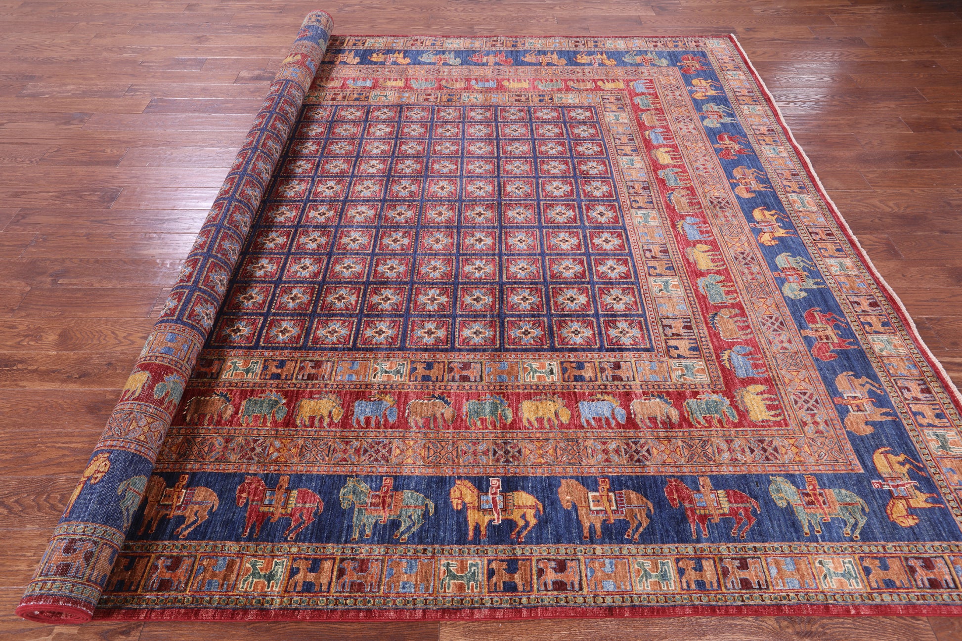Antiqued Pazyryk Historical Design Handmade Wool Rug - 9' 0" X 11' 9" - Golden Nile