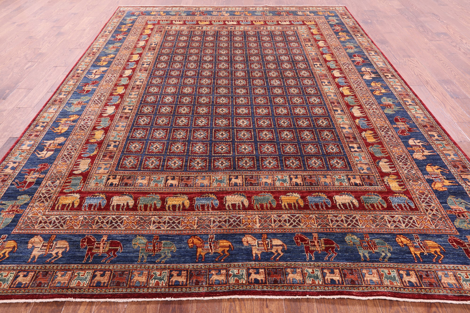 Antiqued Pazyryk Historical Design Hand Knotted Wool Rug - 9' 0" X 11' 9" - Golden Nile