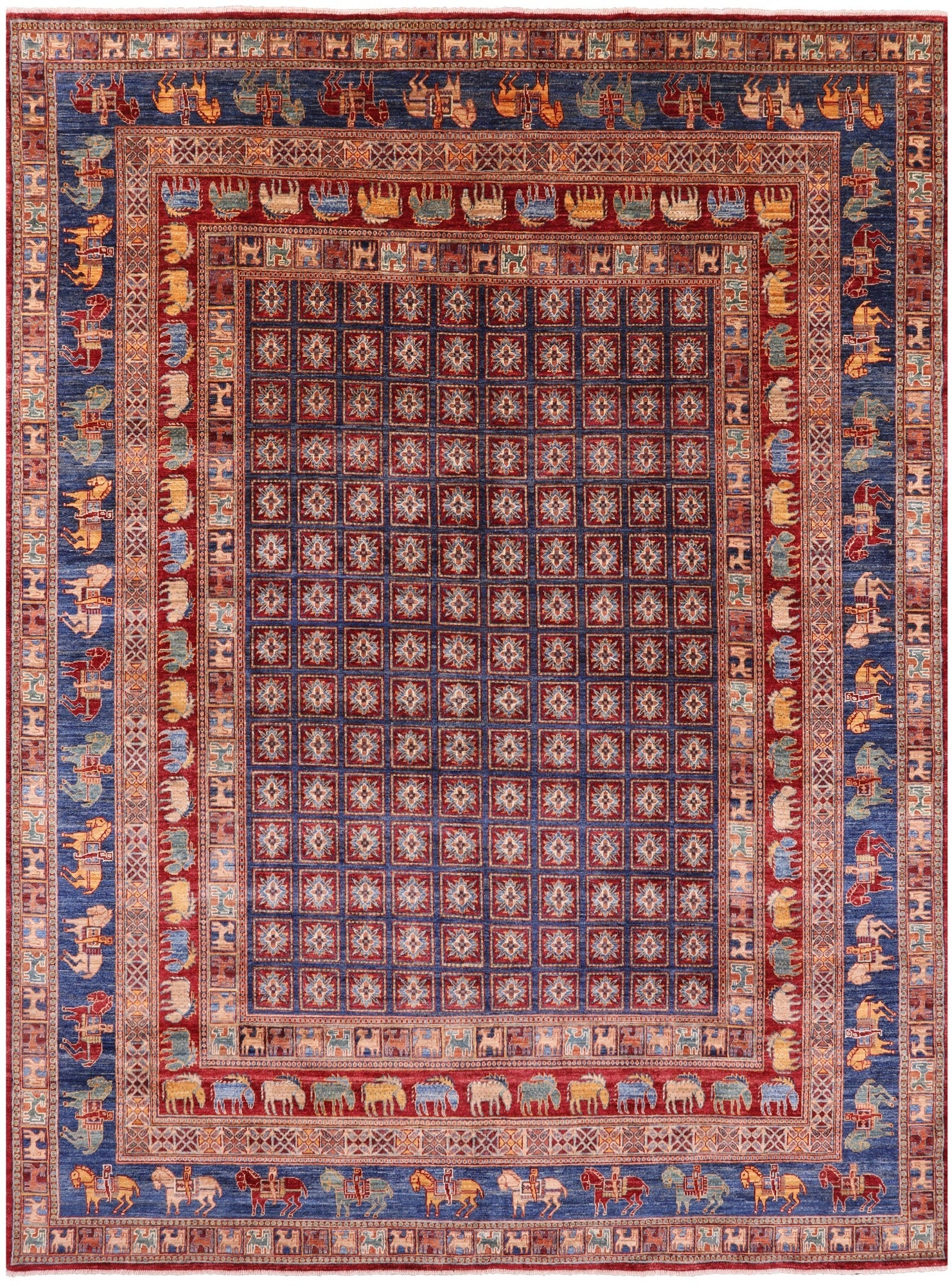 Antiqued Pazyryk Historical Design Hand Knotted Wool Rug - 9' 0" X 11' 9" - Golden Nile