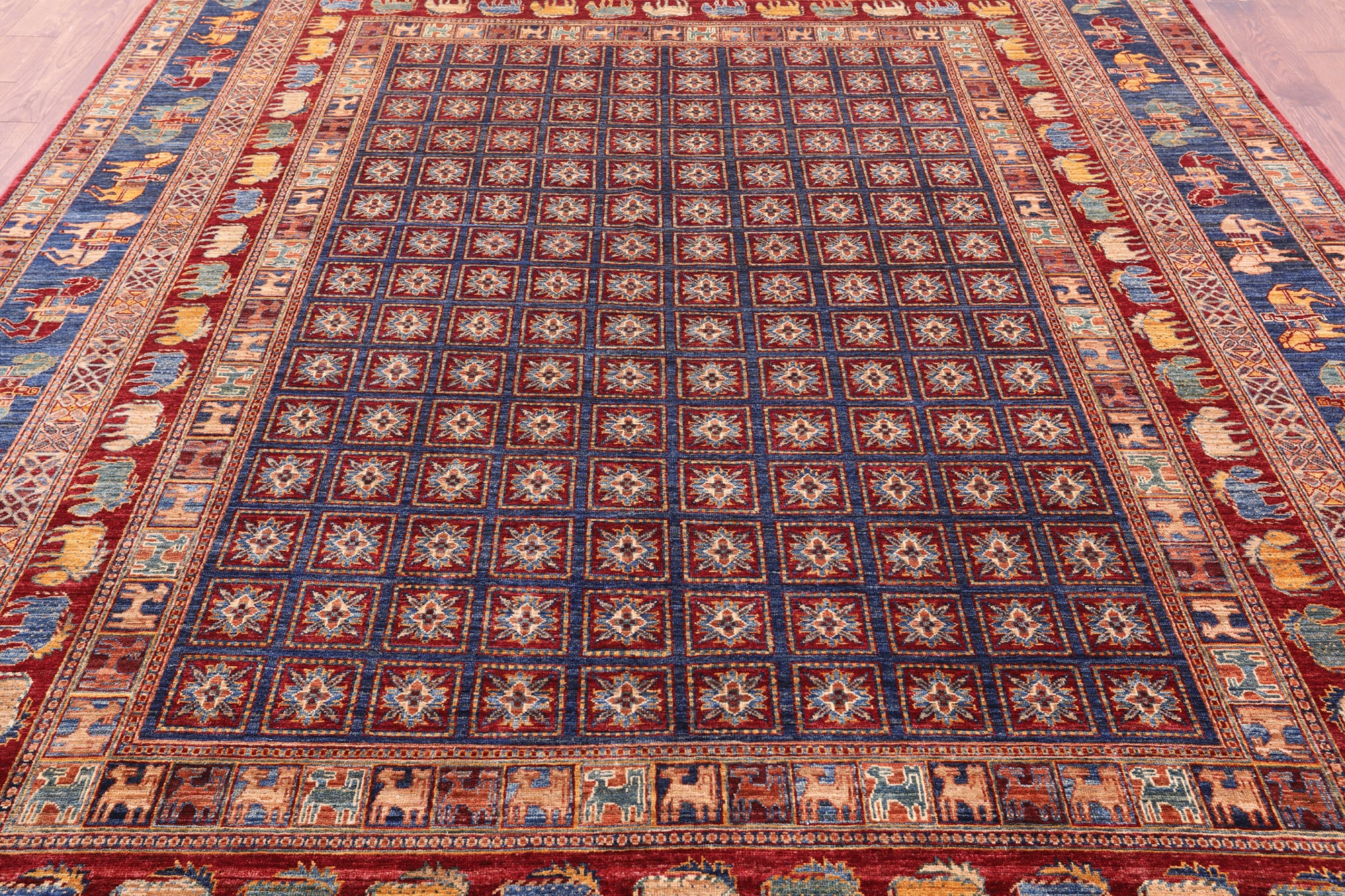 Antiqued Pazyryk Historical Design Hand Knotted Wool Rug - 9' 0" X 11' 9" - Golden Nile