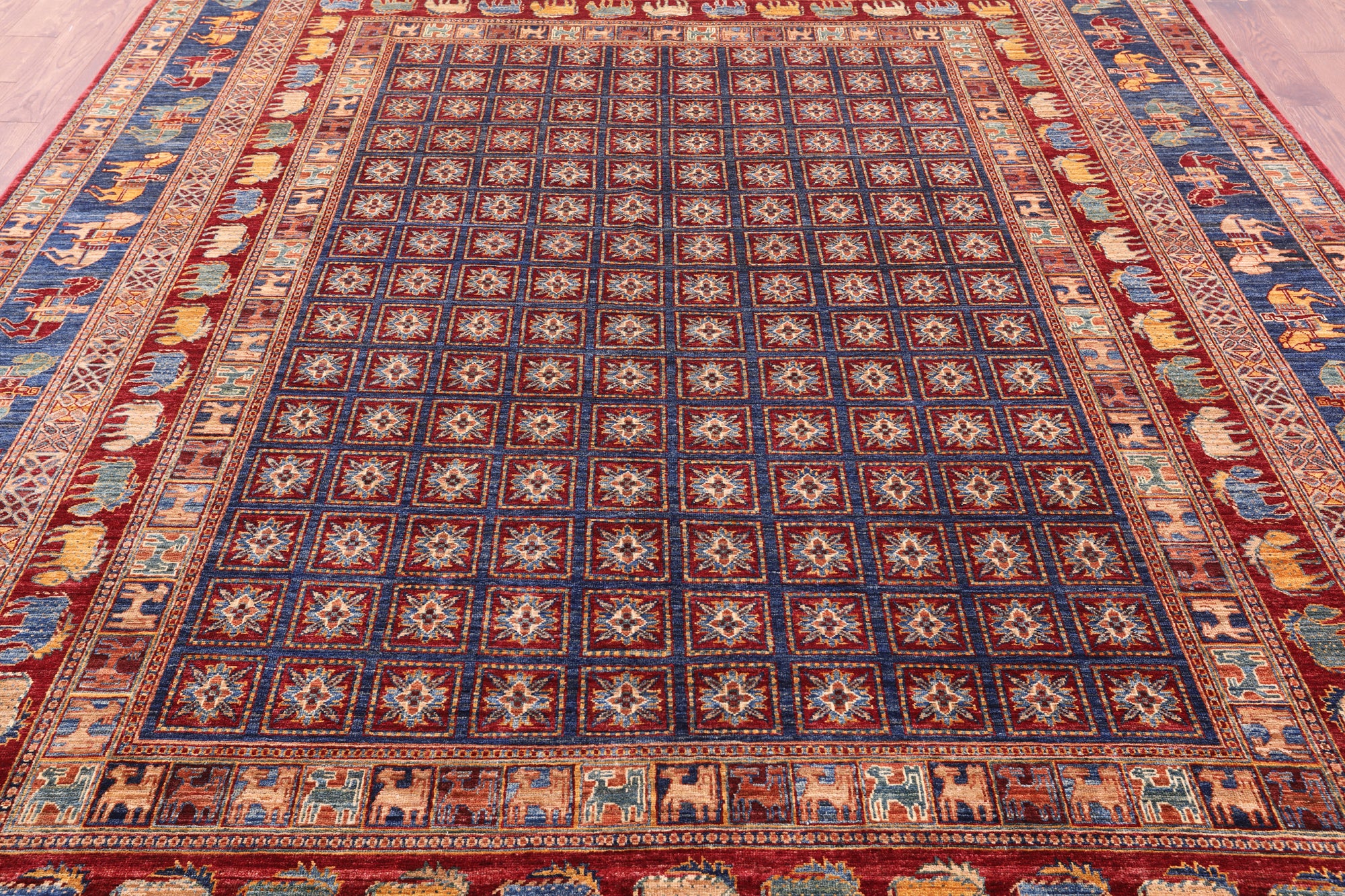 Antiqued Pazyryk Historical Design Hand Knotted Wool Rug - 9' 0" X 11' 9" - Golden Nile