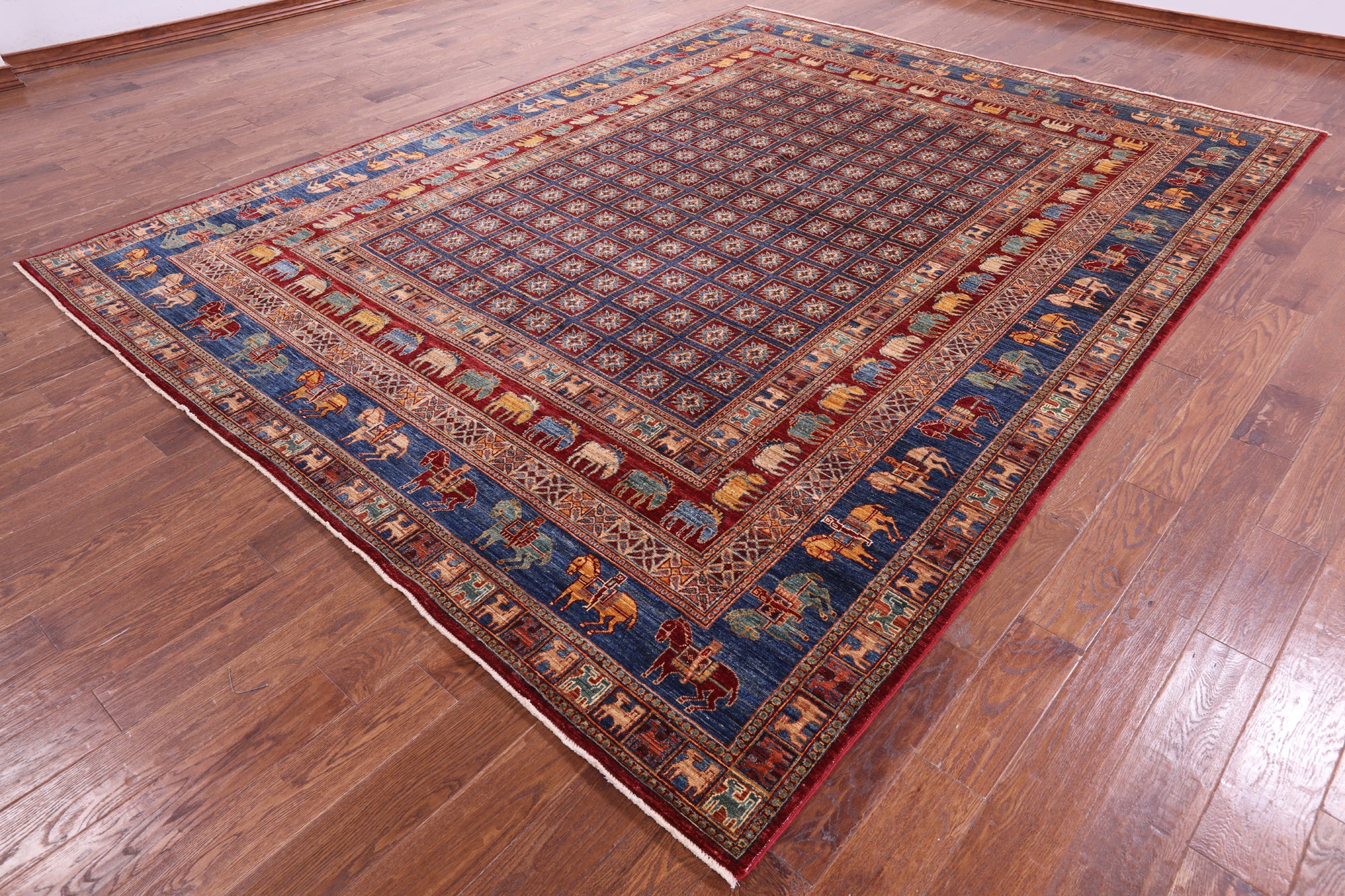 Antiqued Pazyryk Historical Design Hand Knotted Wool Rug - 9' 0" X 11' 9" - Golden Nile