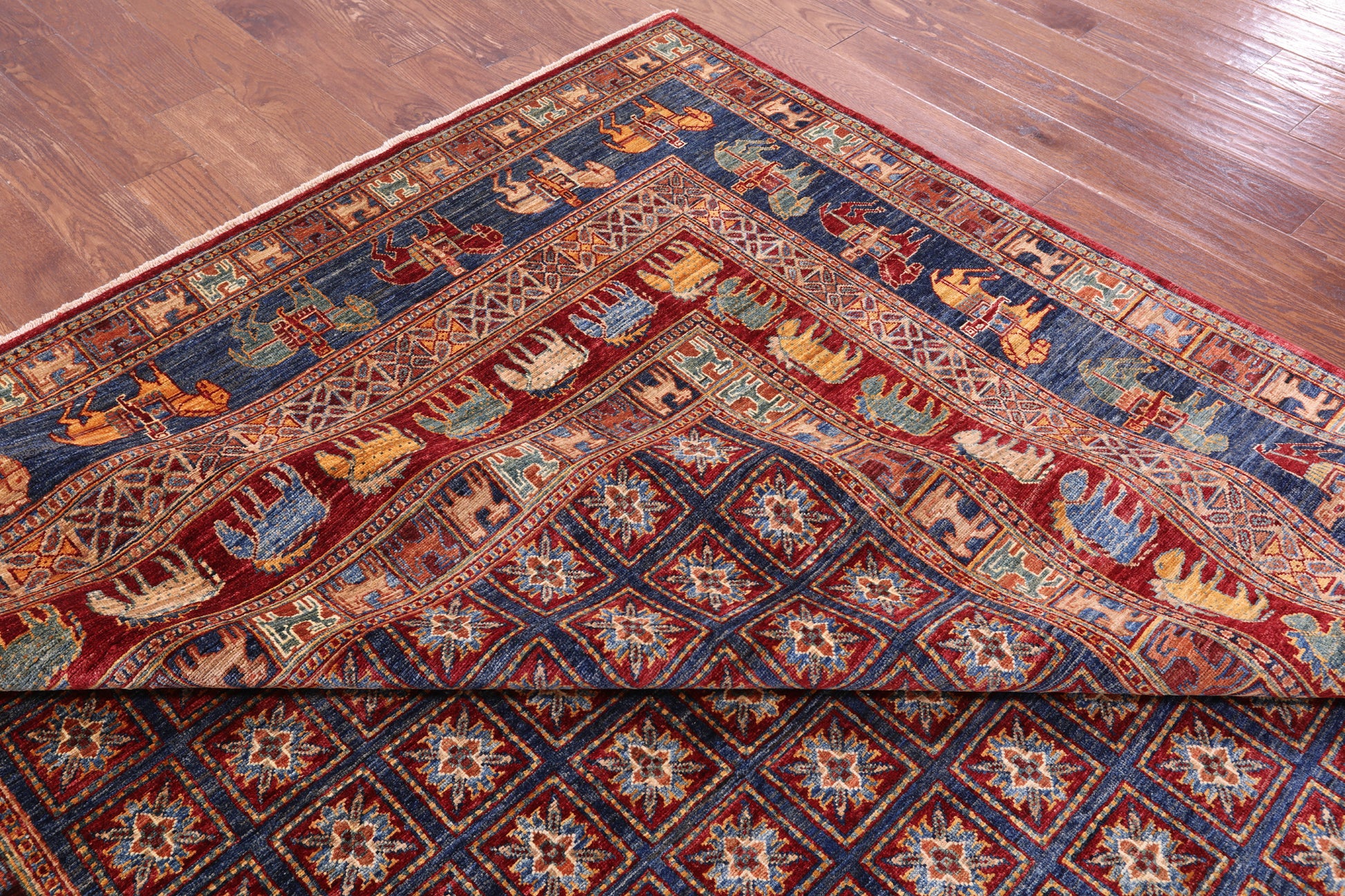 Antiqued Pazyryk Historical Design Hand Knotted Wool Rug - 9' 0" X 11' 9" - Golden Nile