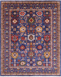 Blue Persian Fine Serapi Hand Knotted Wool Rug - 9' 0" X 11' 7" - Golden Nile