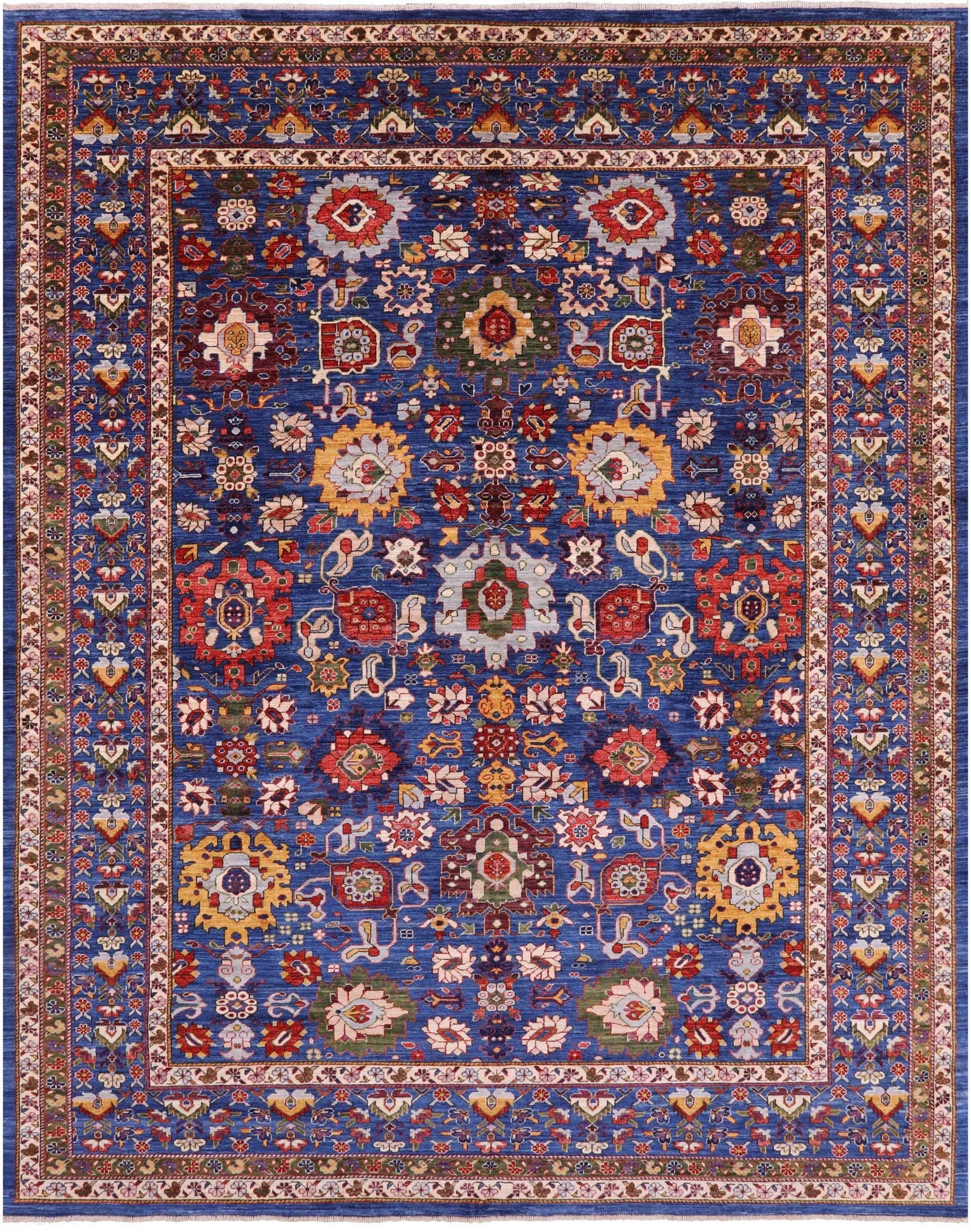 Blue Persian Fine Serapi Hand Knotted Wool Rug - 9' 0" X 11' 7" - Golden Nile