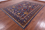 Blue Persian Fine Serapi Hand Knotted Wool Rug - 9' 0" X 11' 7" - Golden Nile