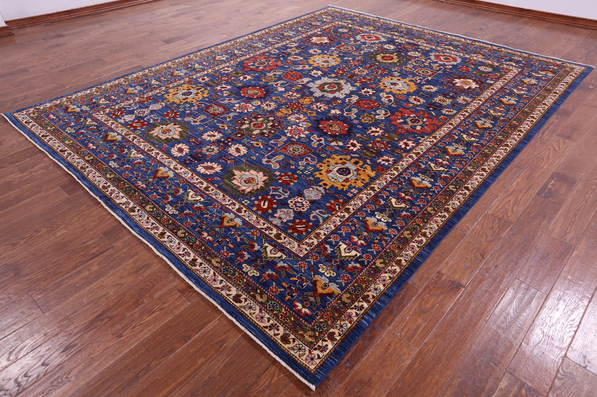 Blue Persian Fine Serapi Hand Knotted Wool Rug - 9' 0" X 11' 7" - Golden Nile