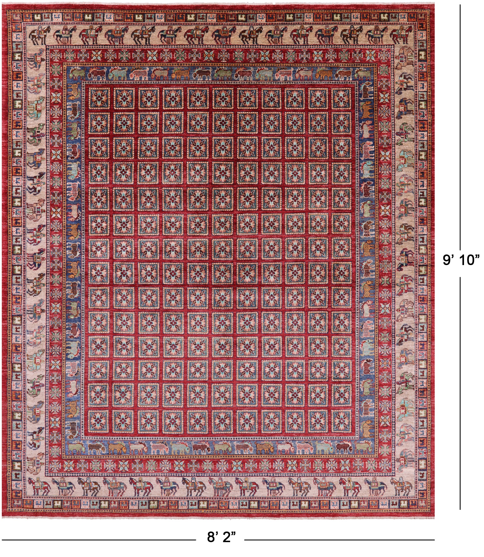 Antiqued Pazyryk Historical Design Handmade Wool Rug - 8' 2" X 9' 10" - Golden Nile