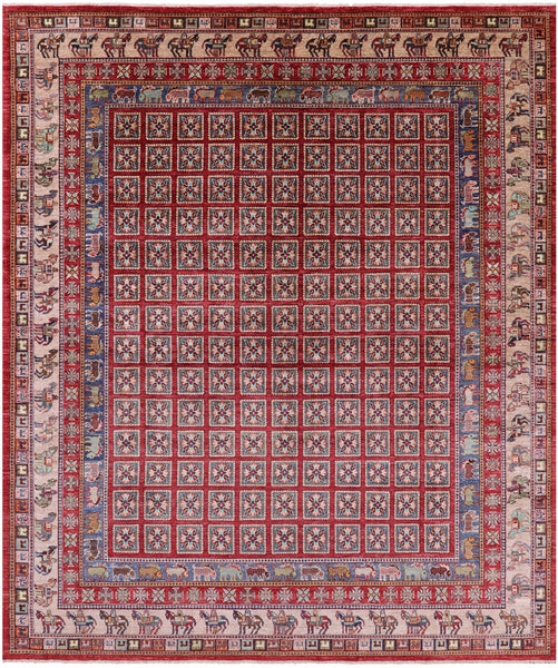 Antiqued Pazyryk Historical Design Handmade Wool Rug - 8' 2" X 9' 10" - Golden Nile