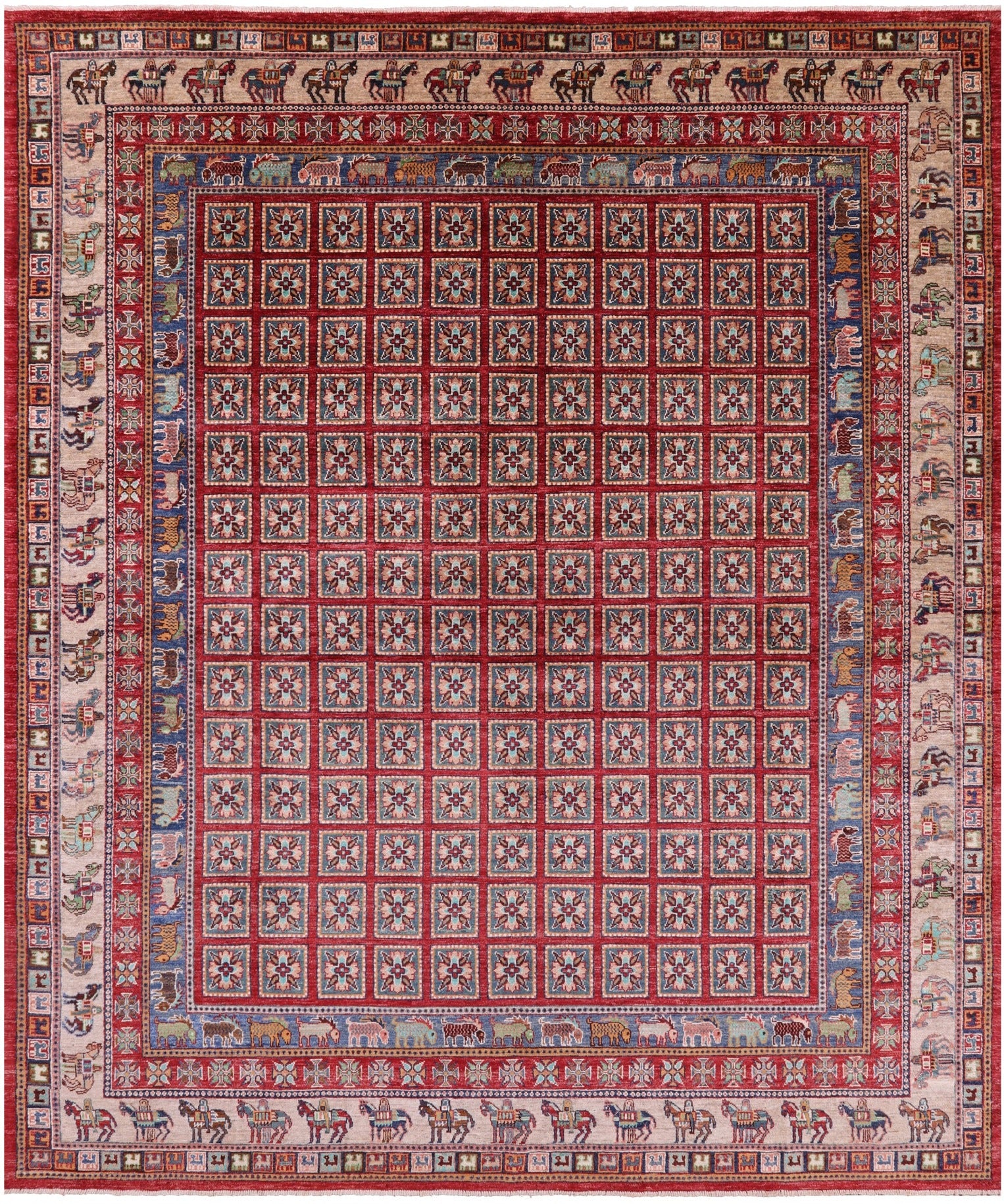 Antiqued Pazyryk Historical Design Handmade Wool Rug - 8' 2" X 9' 10" - Golden Nile