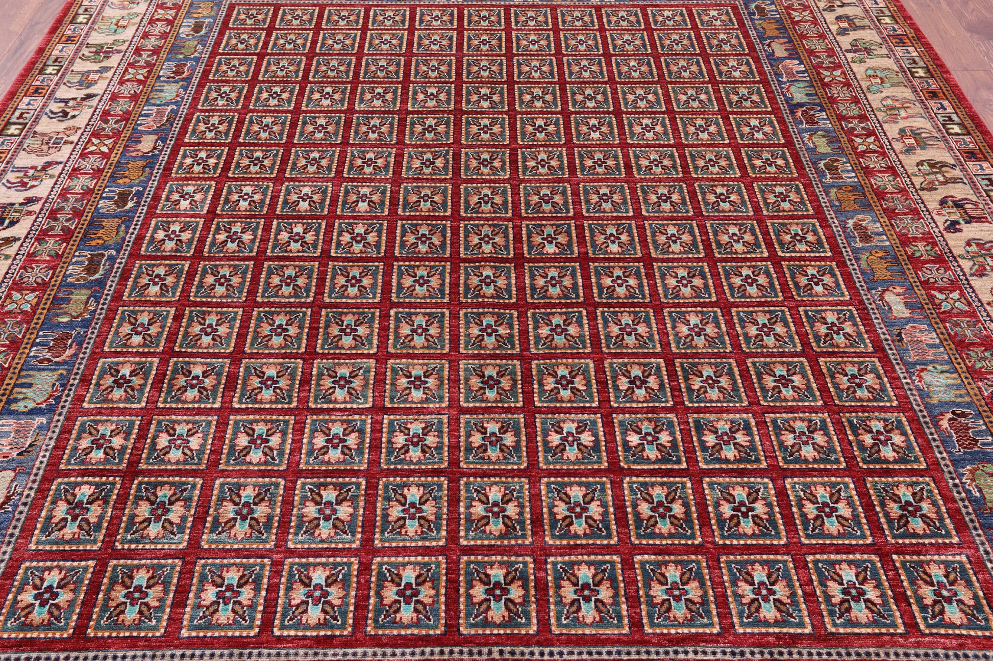 Antiqued Pazyryk Historical Design Handmade Wool Rug - 8' 2" X 9' 10" - Golden Nile