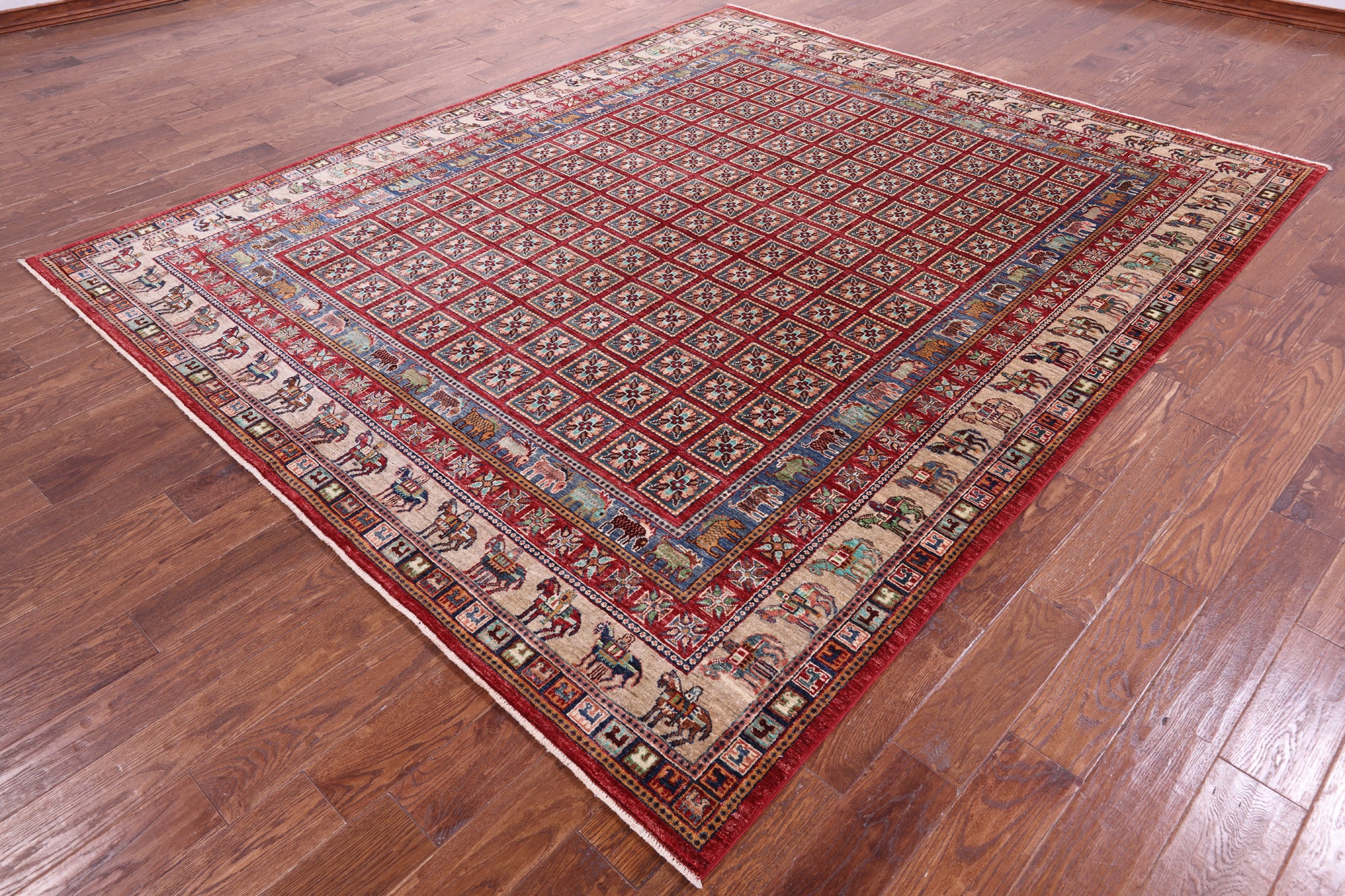Antiqued Pazyryk Historical Design Handmade Wool Rug - 8' 2" X 9' 10" - Golden Nile