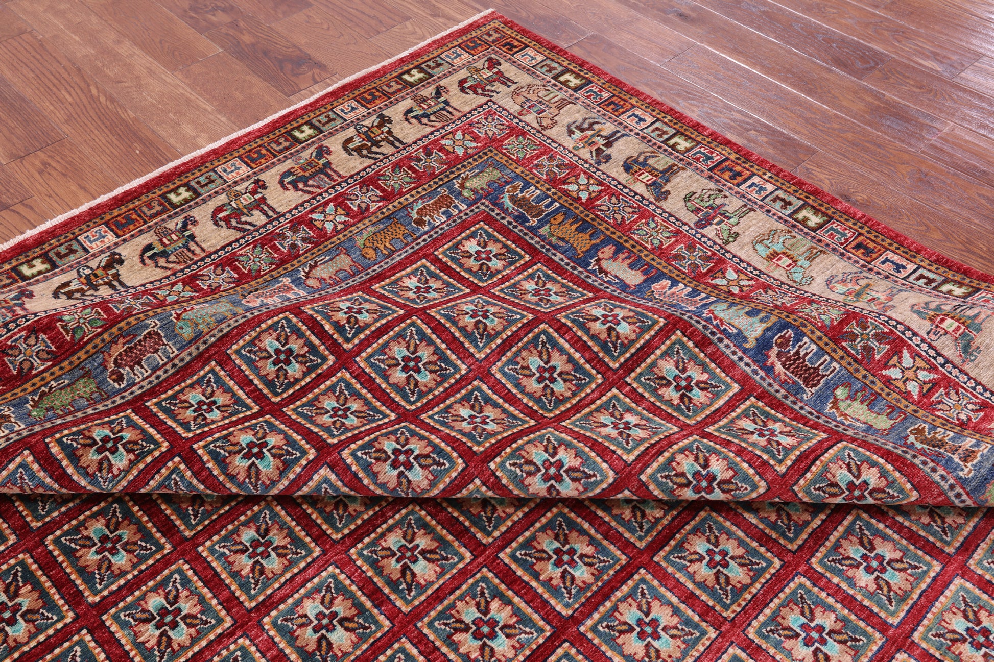 Antiqued Pazyryk Historical Design Handmade Wool Rug - 8' 2" X 9' 10" - Golden Nile