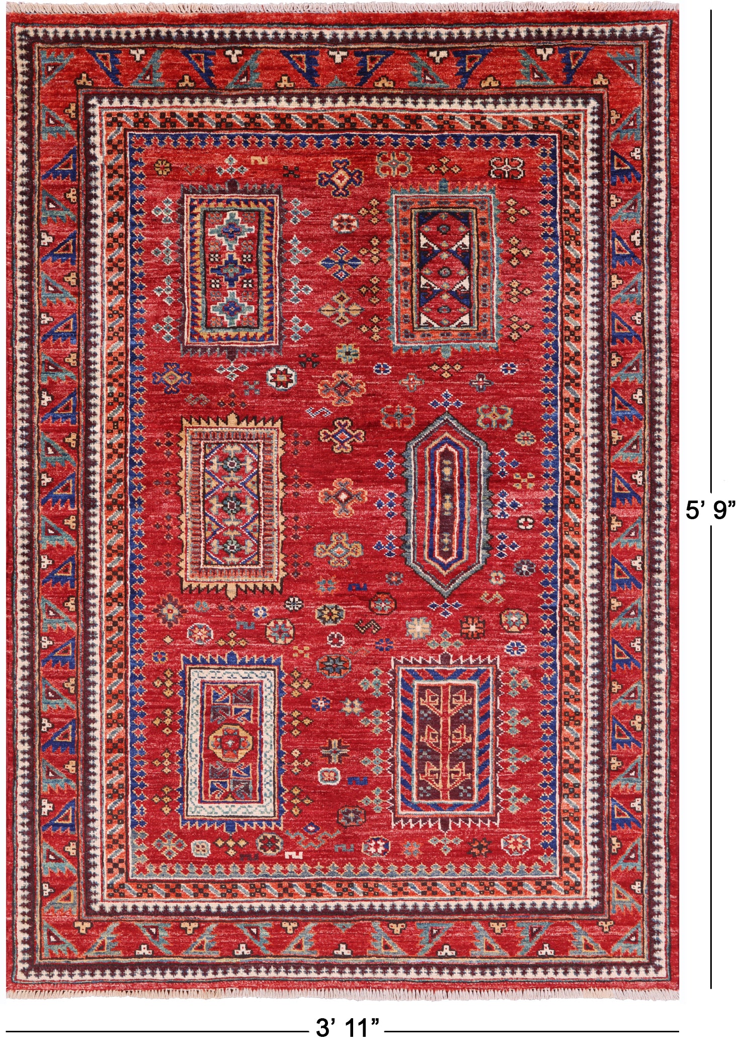 Red Persian Fine Serapi Hand Knotted Wool Rug - 3' 11" X 5' 9" - Golden Nile