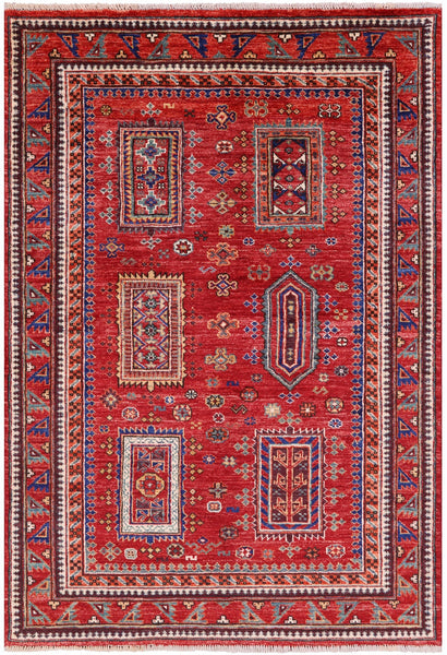 Red Persian Fine Serapi Hand Knotted Wool Rug - 3' 11" X 5' 9" - Golden Nile