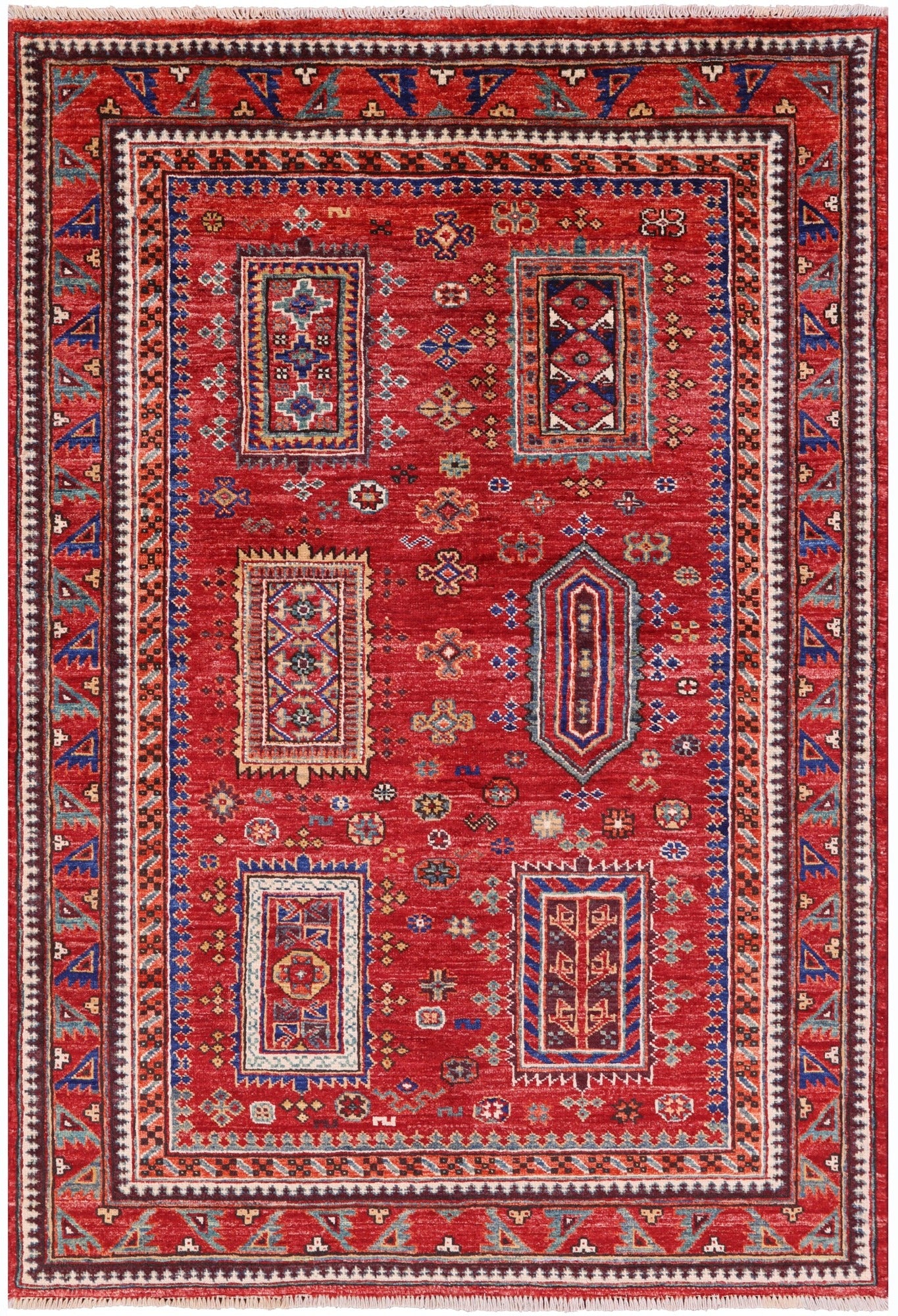 Red Persian Fine Serapi Hand Knotted Wool Rug - 3' 11" X 5' 9" - Golden Nile