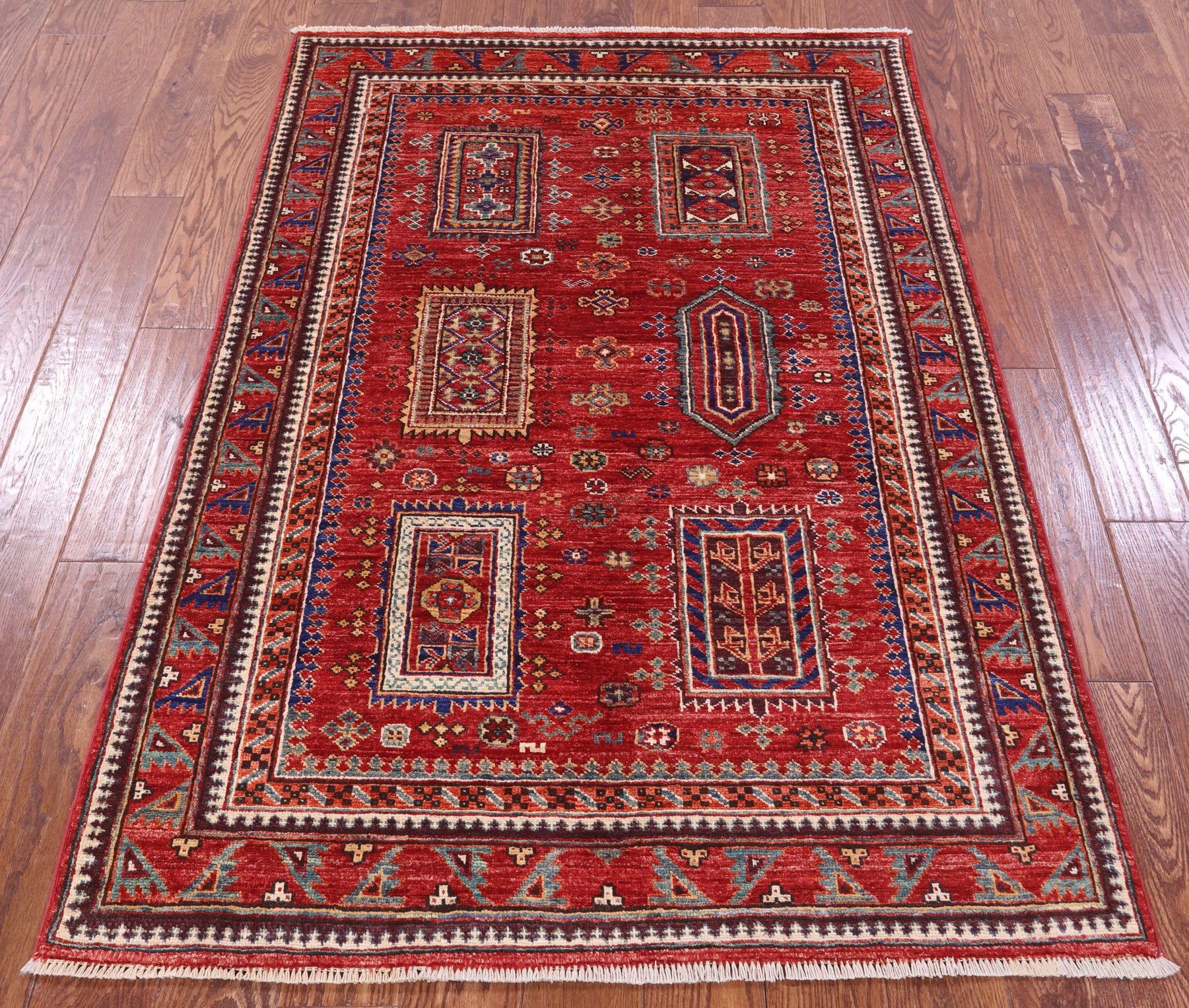 Red Persian Fine Serapi Hand Knotted Wool Rug - 3' 11" X 5' 9" - Golden Nile