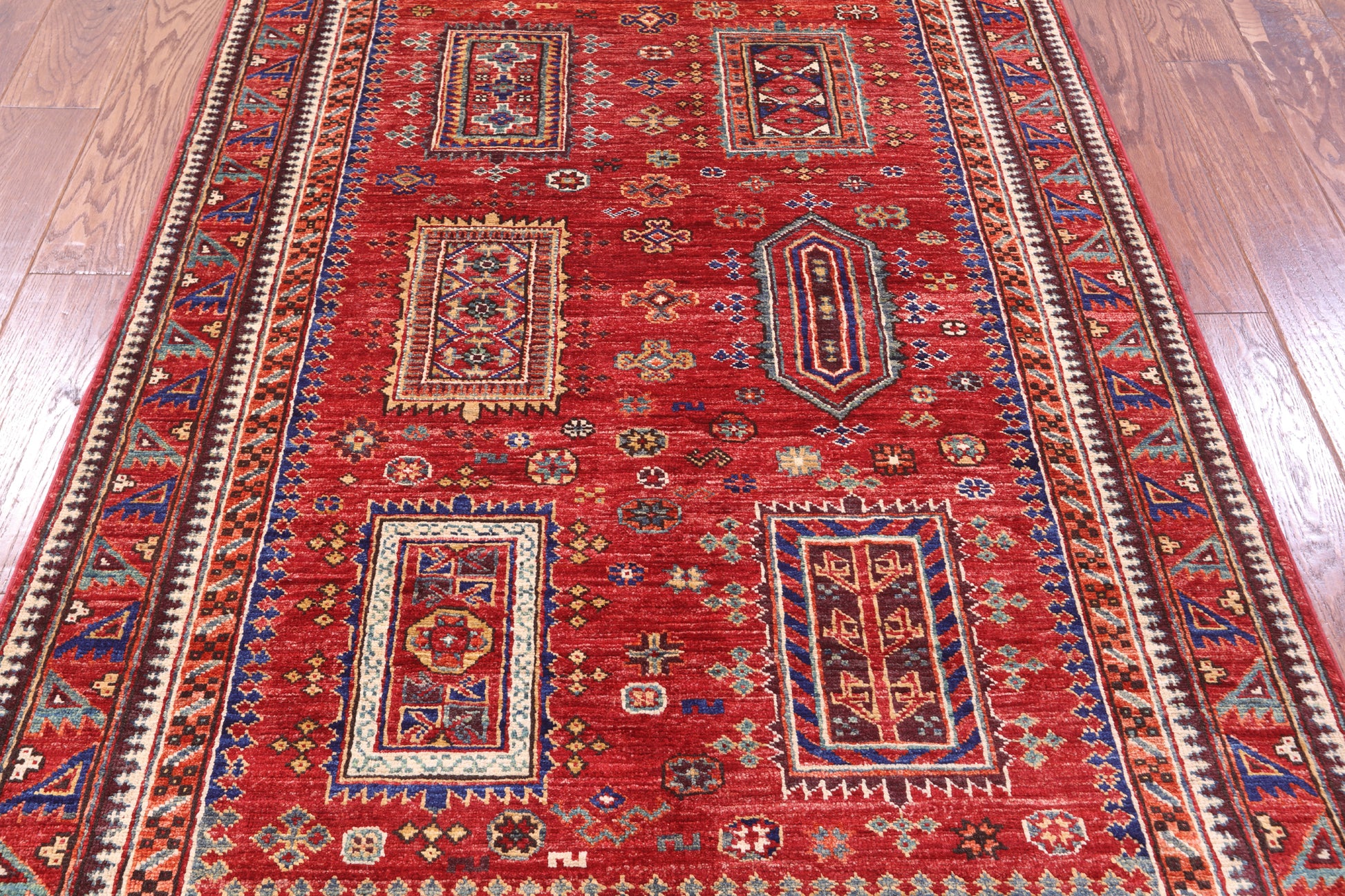 Red Persian Fine Serapi Hand Knotted Wool Rug - 3' 11" X 5' 9" - Golden Nile