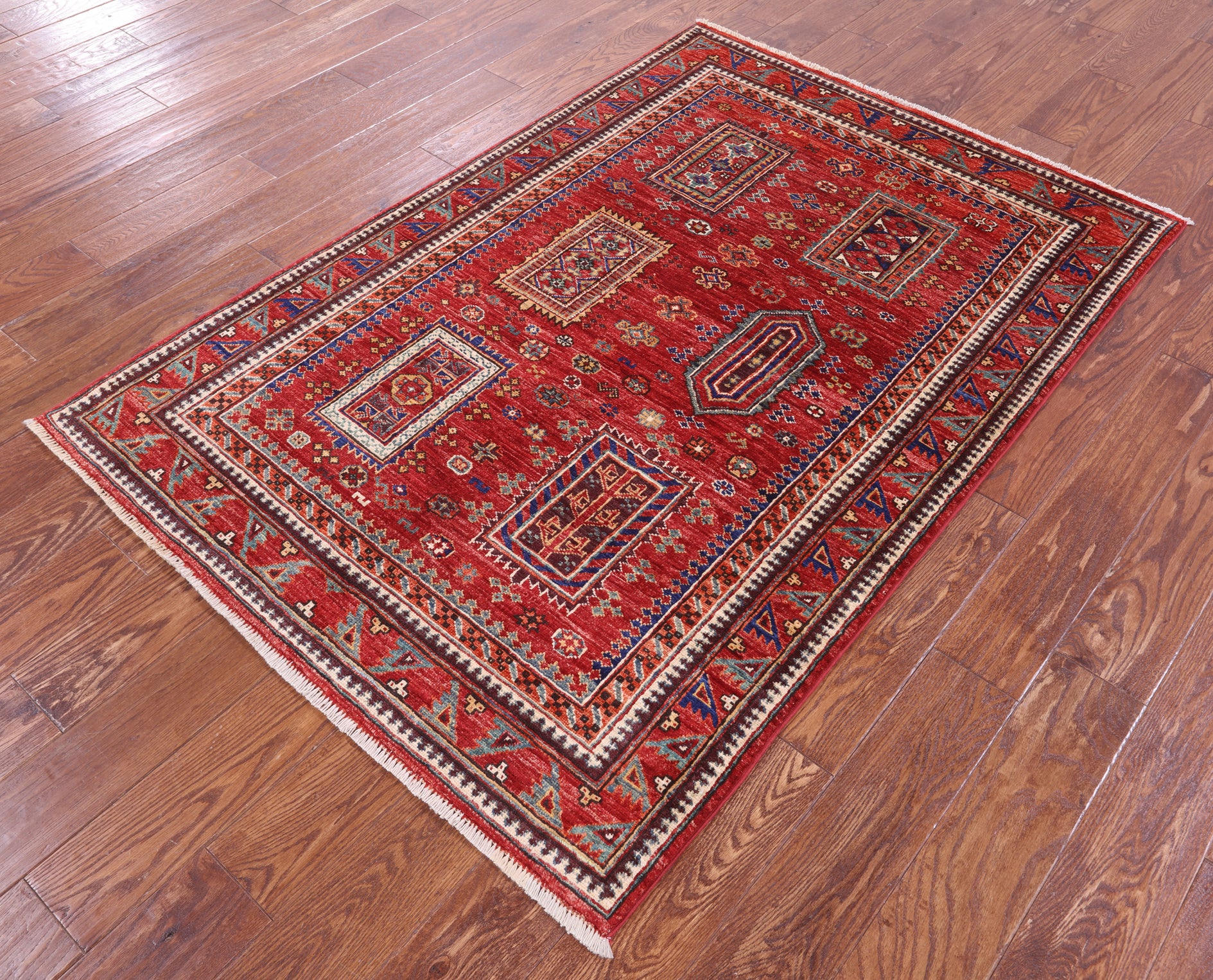 Red Persian Fine Serapi Hand Knotted Wool Rug - 3' 11" X 5' 9" - Golden Nile