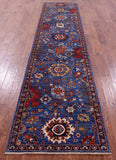 Blue Persian Fine Serapi Hand Knotted Wool Runner Rug - 2' 8" X 12' 1" - Golden Nile