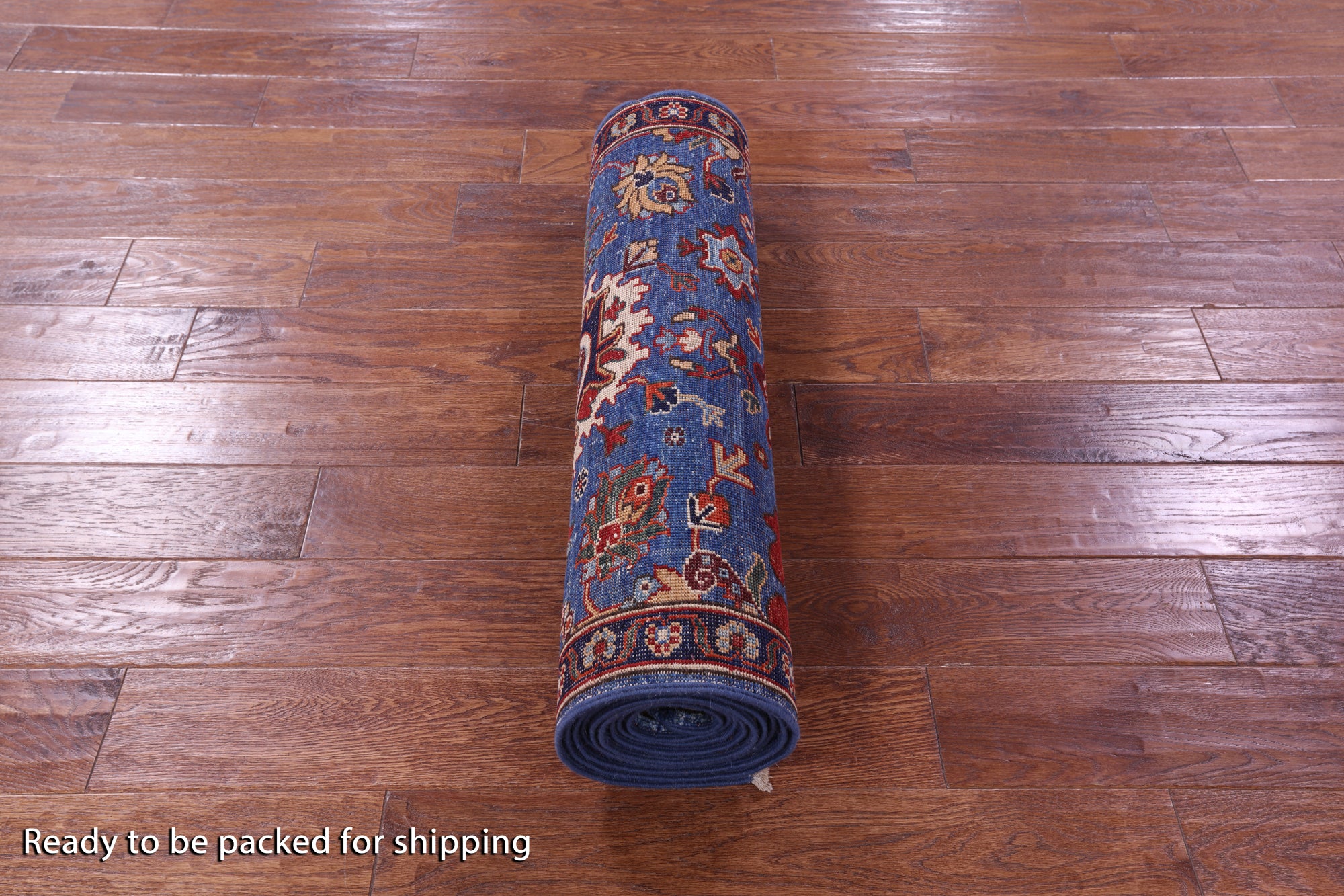 Blue Persian Fine Serapi Hand Knotted Wool Runner Rug - 2' 8" X 12' 1" - Golden Nile