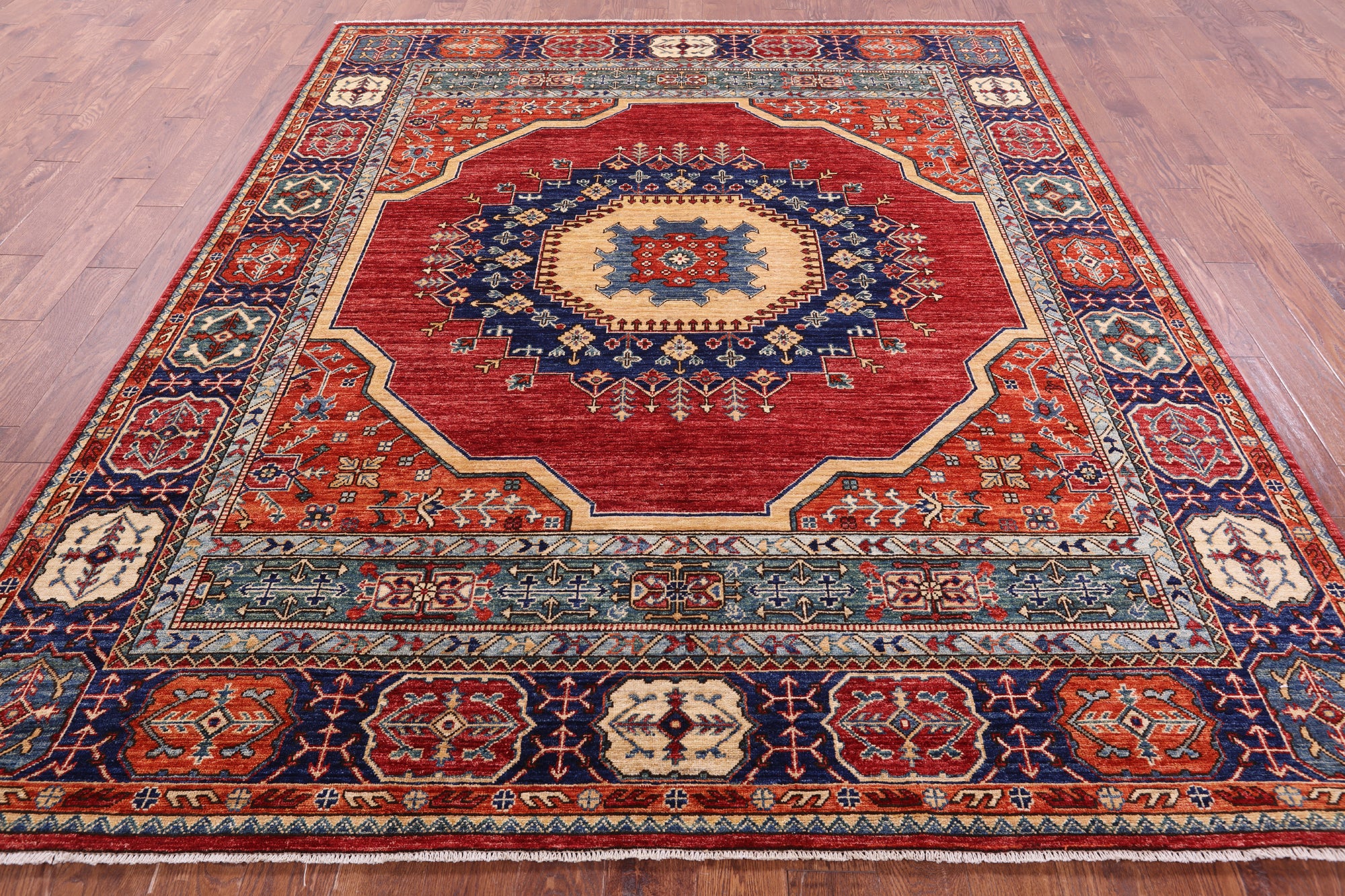 Red Persian Fine Serapi Hand Knotted Wool Rug - 8' 2" X 9' 8" - Golden Nile