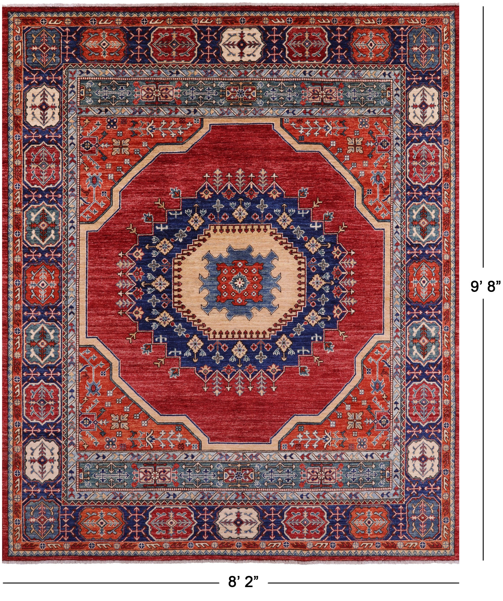 Red Persian Fine Serapi Hand Knotted Wool Rug - 8' 2" X 9' 8" - Golden Nile