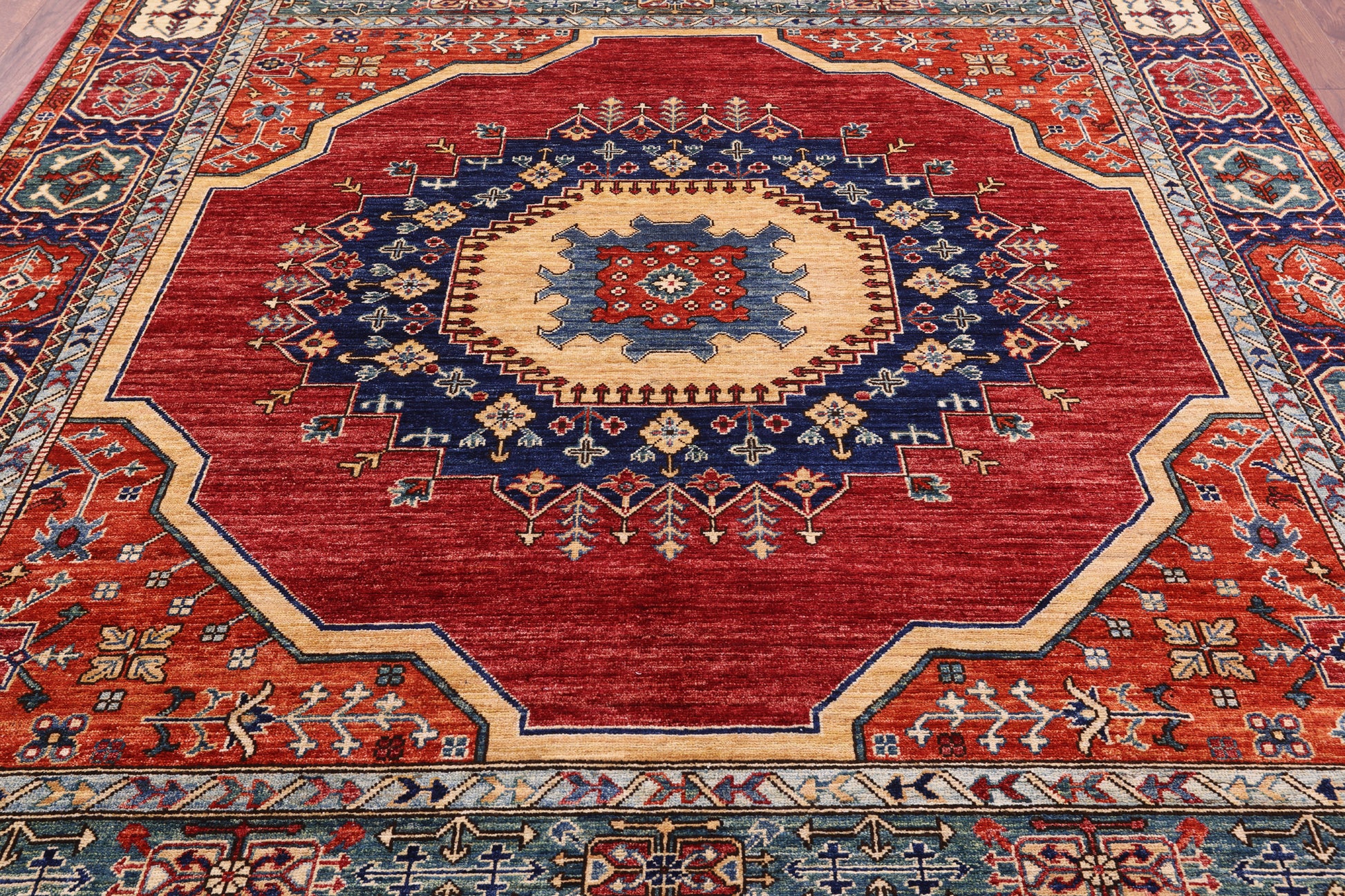 Red Persian Fine Serapi Hand Knotted Wool Rug - 8' 2" X 9' 8" - Golden Nile