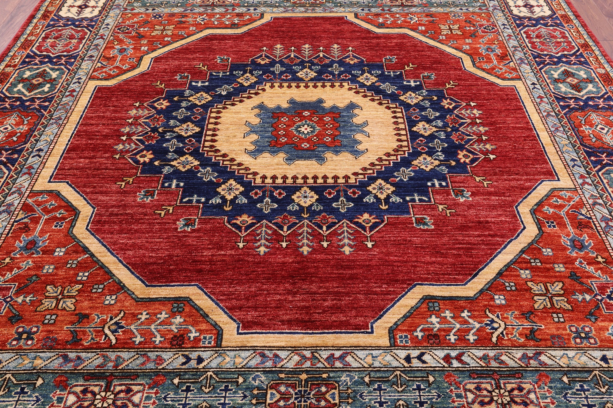 Red Persian Fine Serapi Hand Knotted Wool Rug - 8' 2" X 9' 8" - Golden Nile