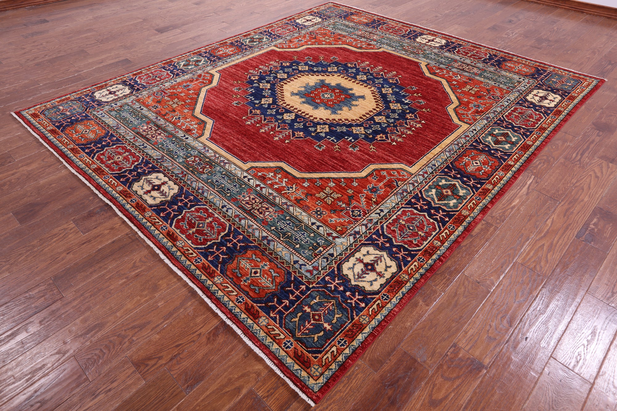 Red Persian Fine Serapi Hand Knotted Wool Rug - 8' 2" X 9' 8" - Golden Nile